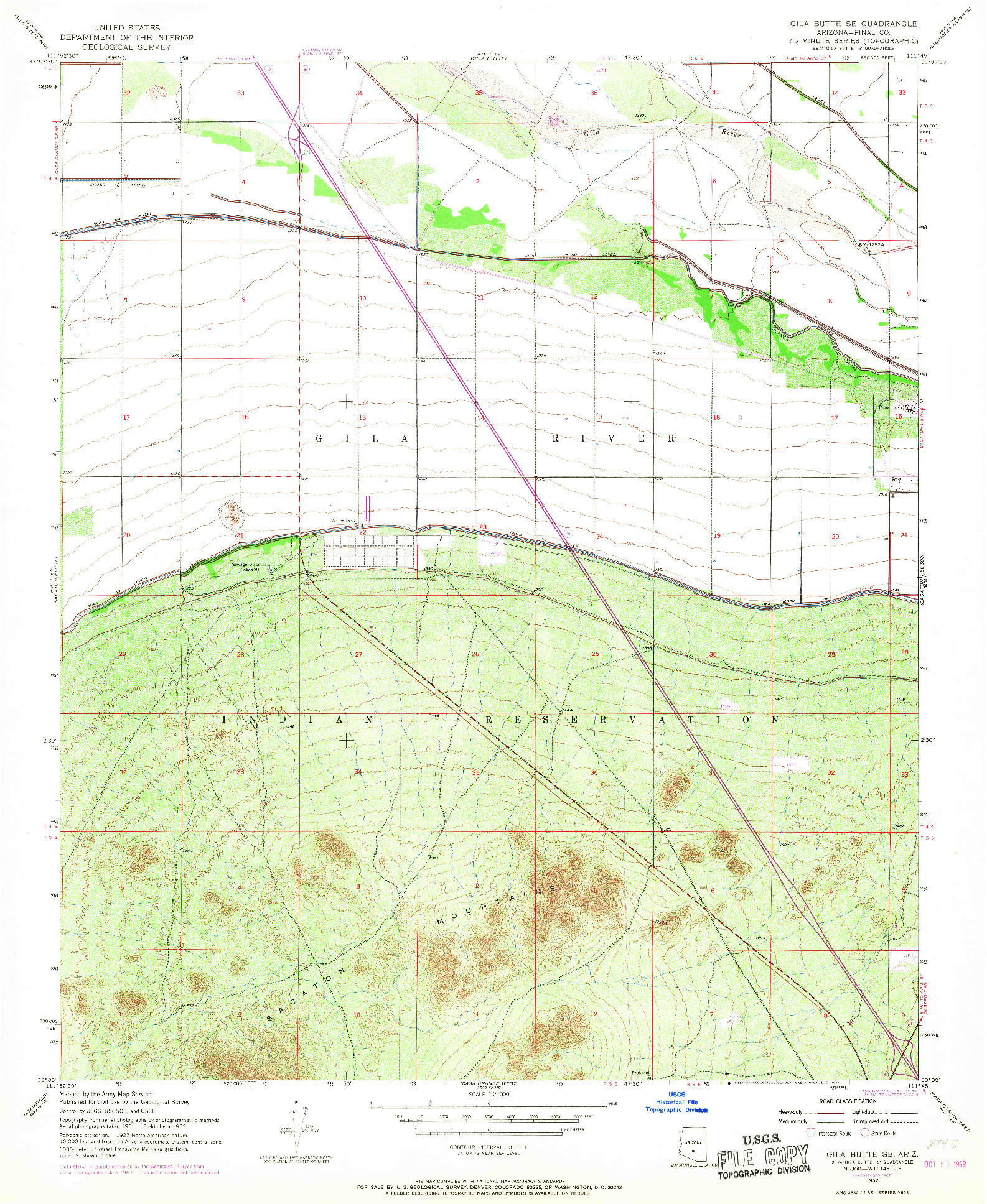 USGS 1:24000-SCALE QUADRANGLE FOR GILA BUTTE SE, AZ 1952