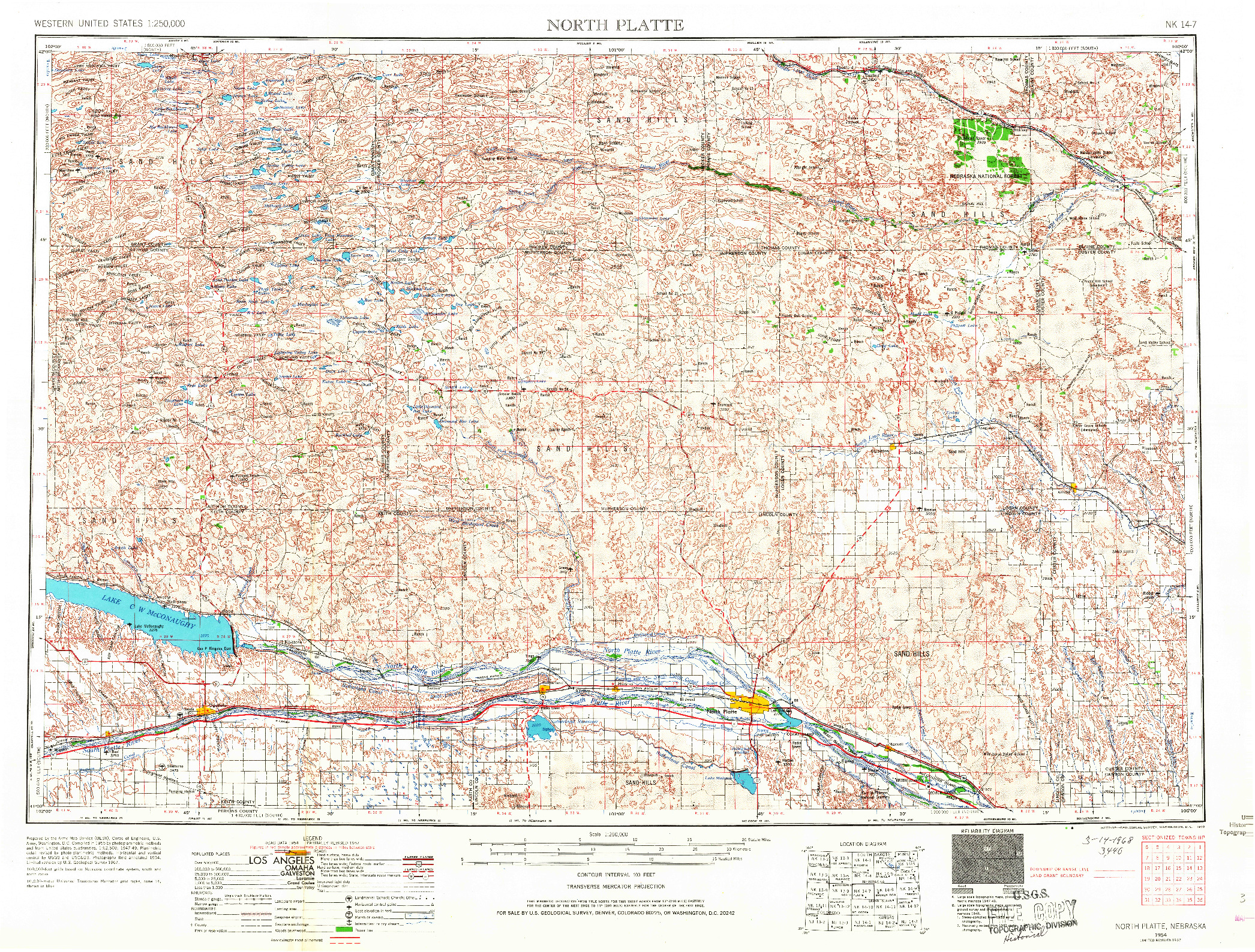 USGS 1:250000-SCALE QUADRANGLE FOR NORTH PLATTE, NE 1954