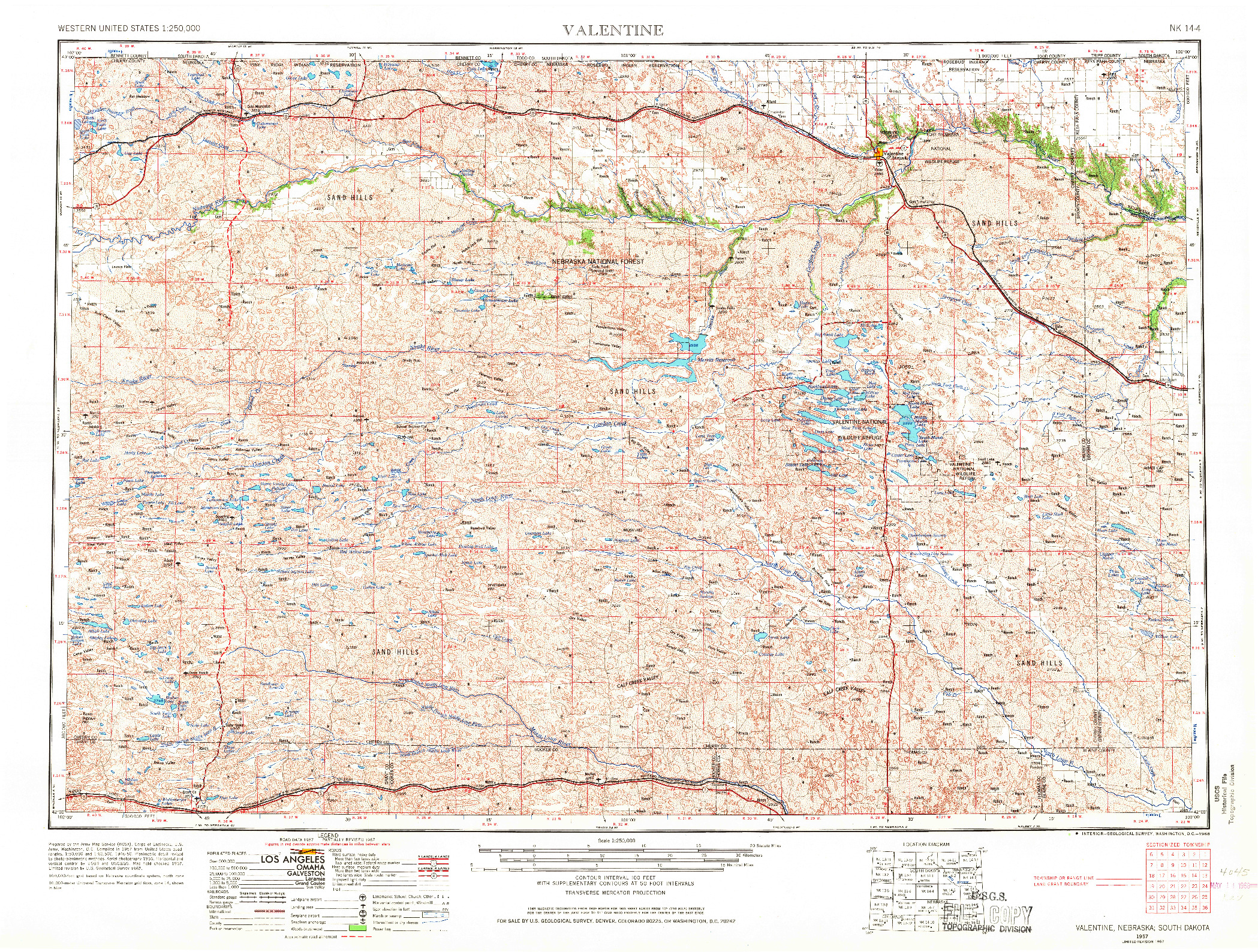USGS 1:250000-SCALE QUADRANGLE FOR VALENTINE, NE 1957