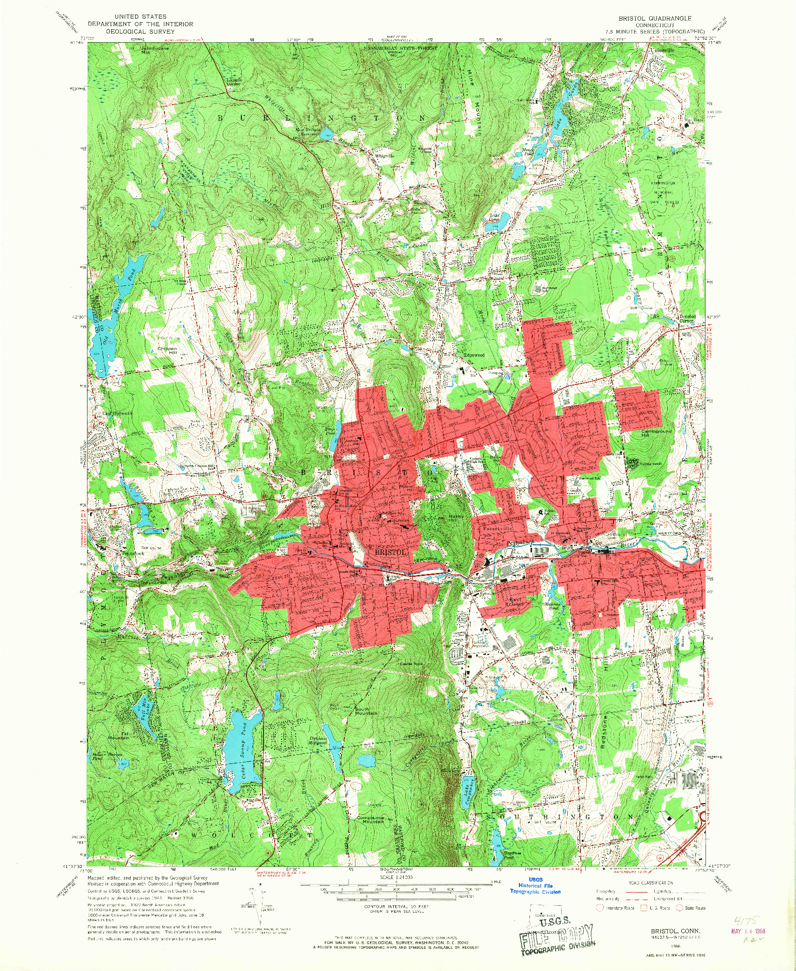 USGS 1:24000-SCALE QUADRANGLE FOR BRISTOL, CT 1966