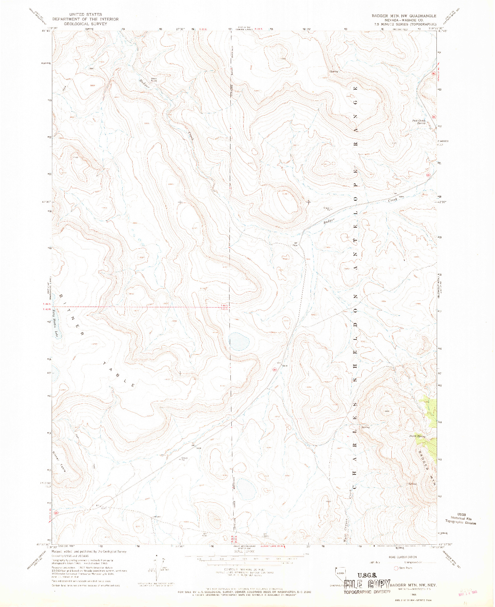 USGS 1:24000-SCALE QUADRANGLE FOR BADGER MTN NW, NV 1966
