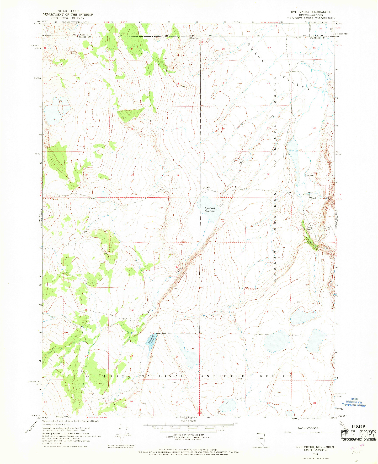 USGS 1:24000-SCALE QUADRANGLE FOR RYE CREEK, NV 1966