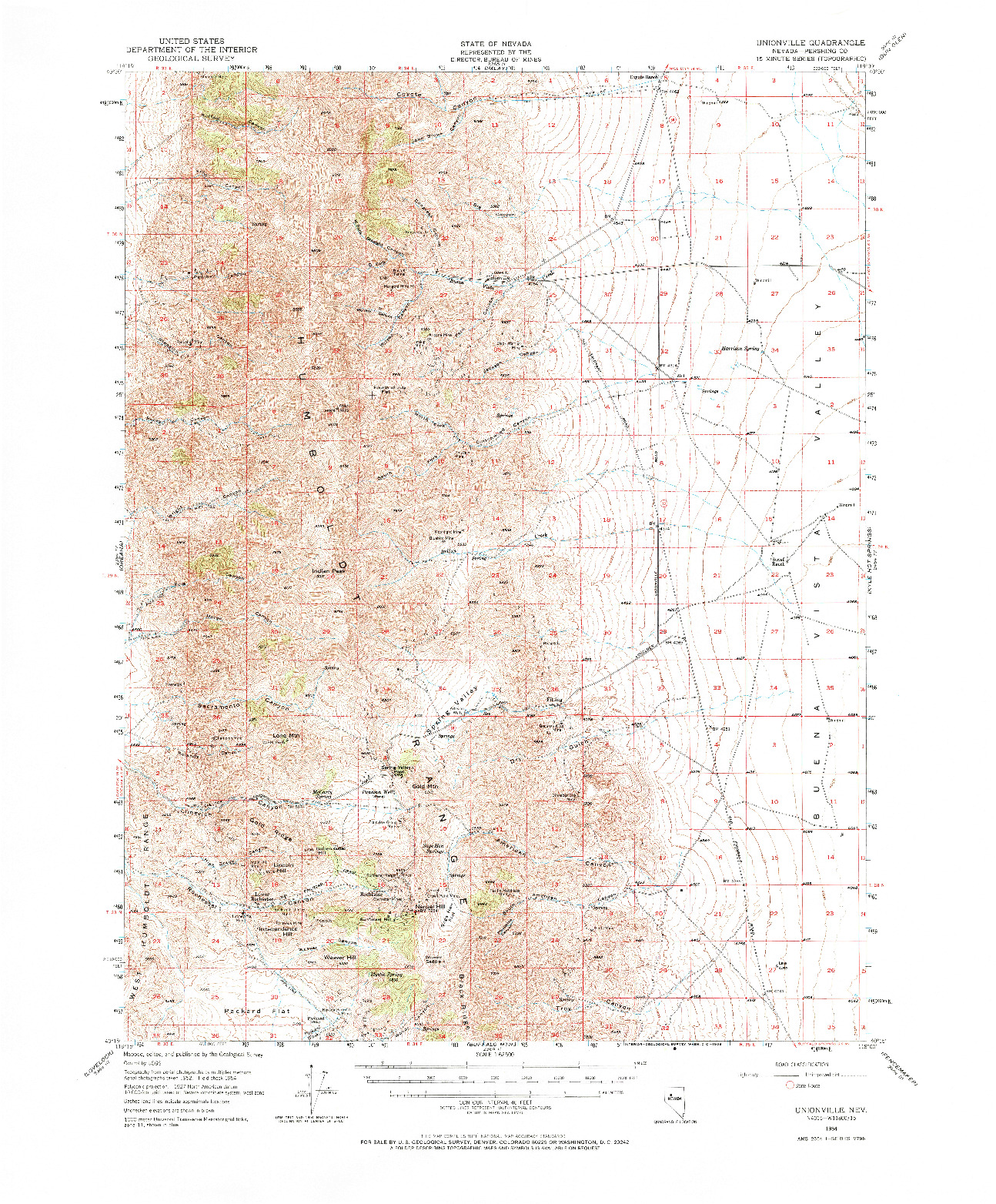 USGS 1:62500-SCALE QUADRANGLE FOR UNIONVILLE, NV 1954