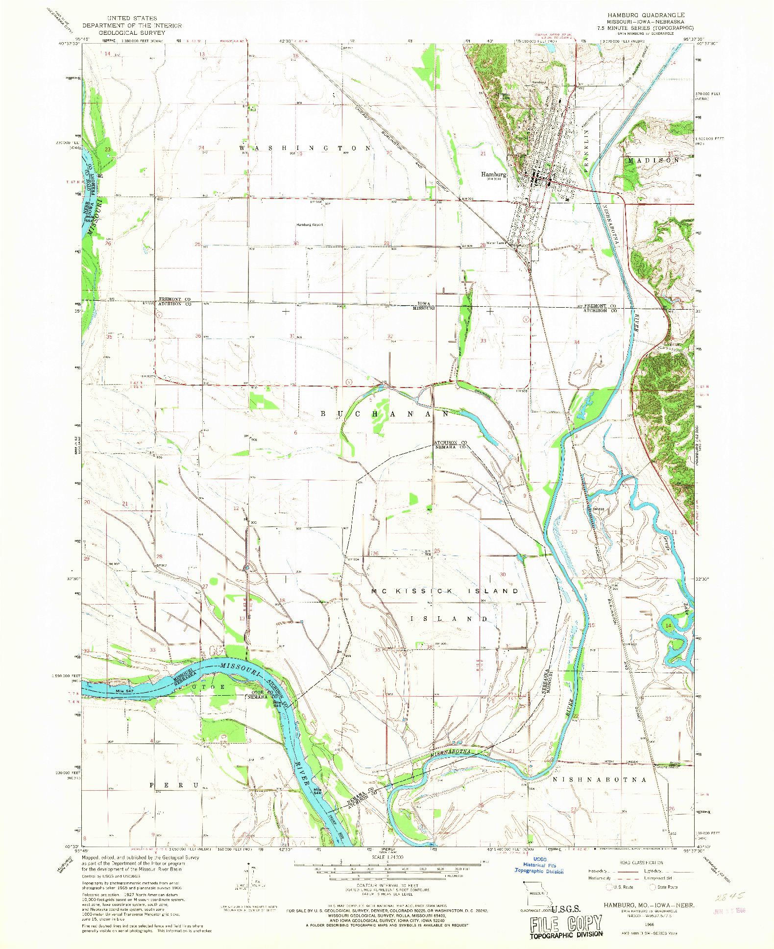 USGS 1:24000-SCALE QUADRANGLE FOR HAMBURG, MO 1966