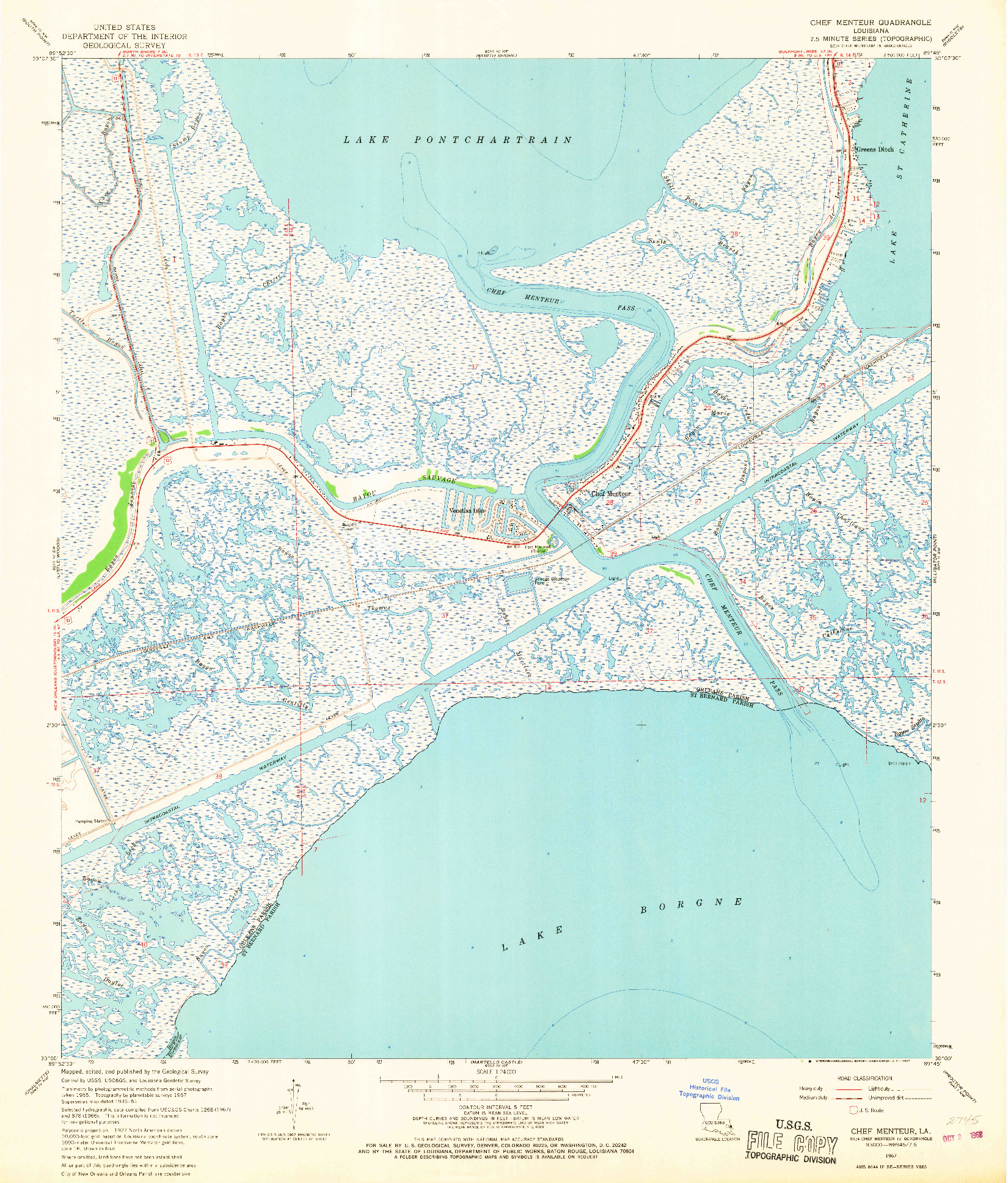 USGS 1:24000-SCALE QUADRANGLE FOR CHEF MENTEUR, LA 1967