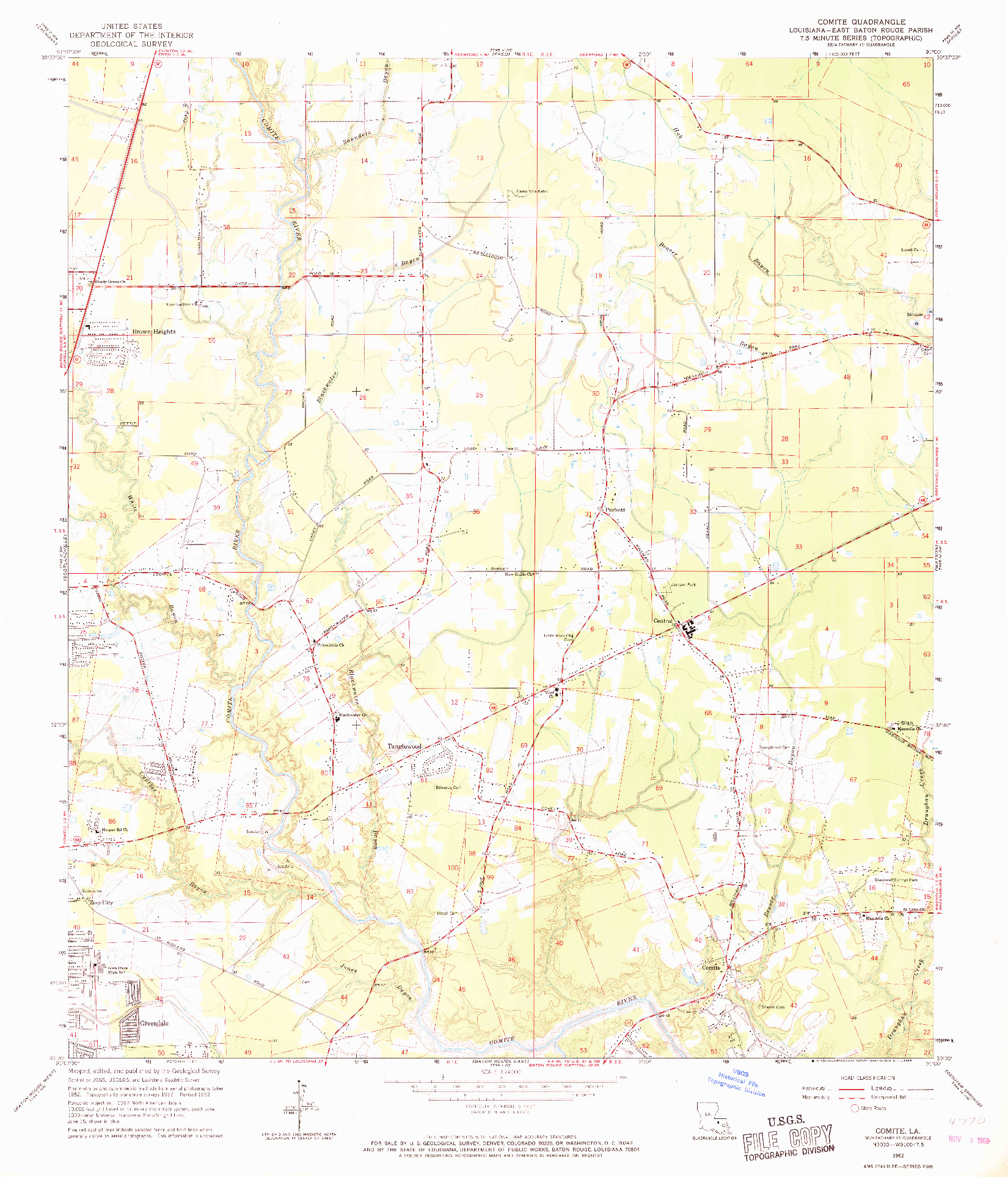 USGS 1:24000-SCALE QUADRANGLE FOR COMITE, LA 1962