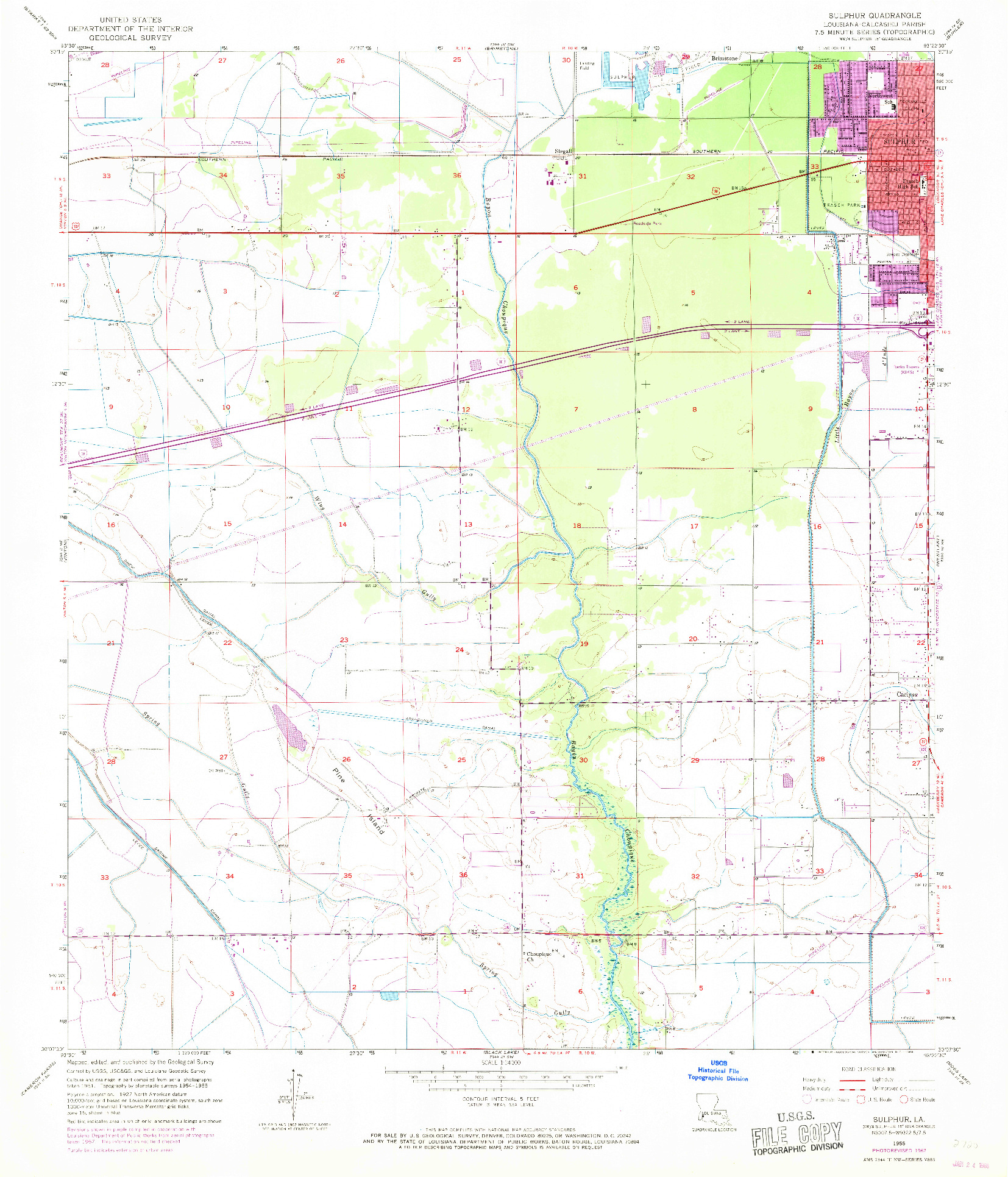 USGS 1:24000-SCALE QUADRANGLE FOR SULPHUR, LA 1955