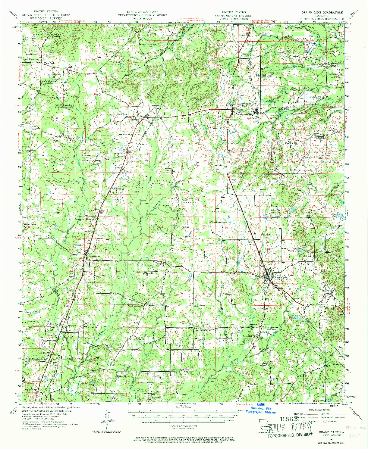 USGS 1:62500-SCALE QUADRANGLE FOR GRAND CANE, LA 1957