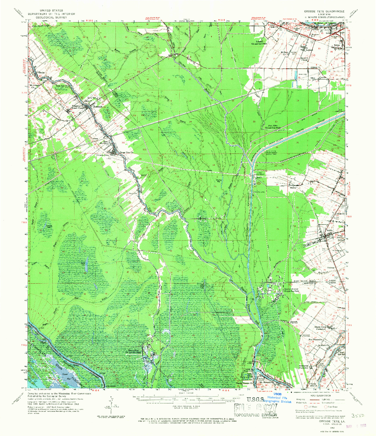 USGS 1:62500-SCALE QUADRANGLE FOR GROSSE TETE, LA 1962