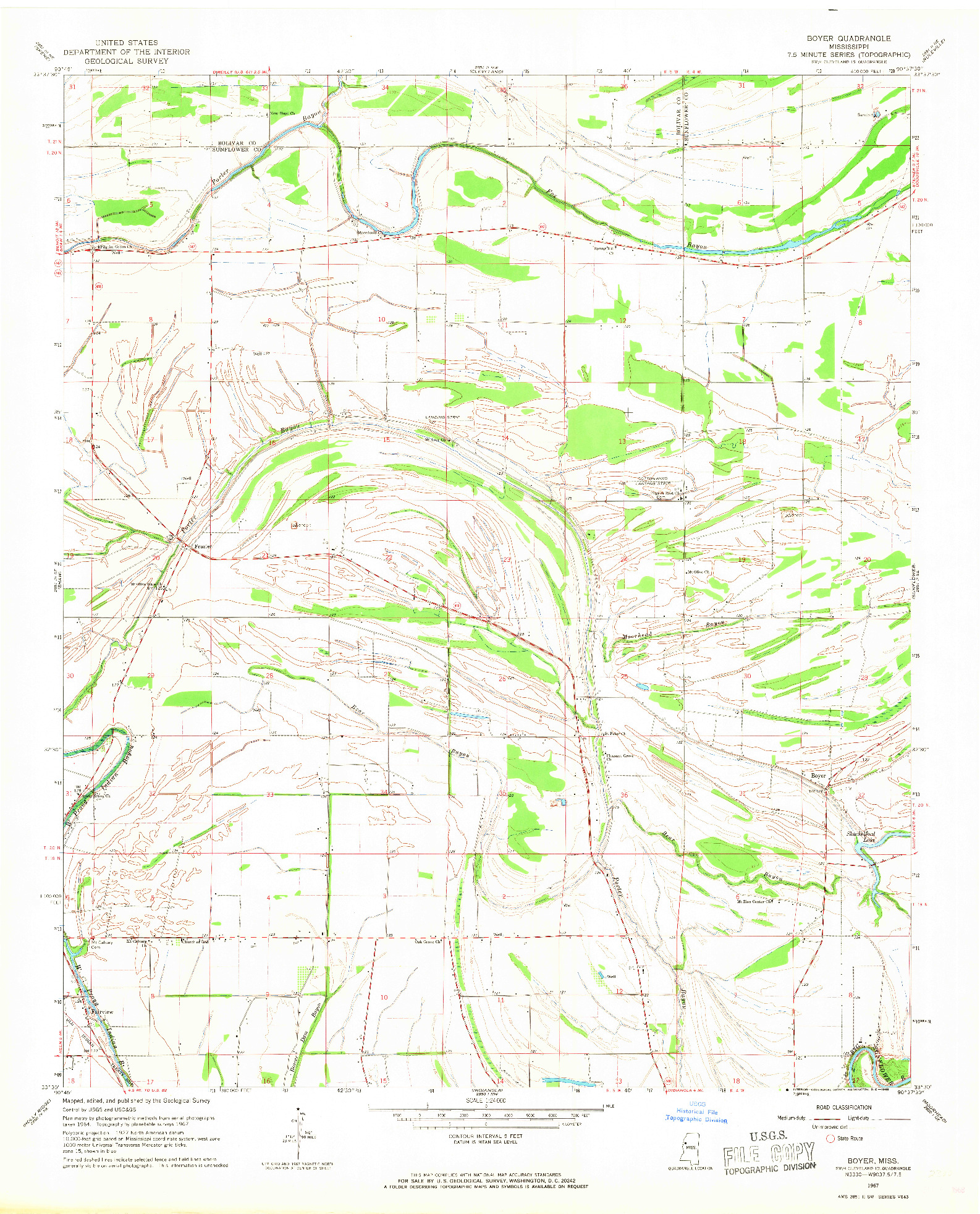 USGS 1:24000-SCALE QUADRANGLE FOR BOYER, MS 1967