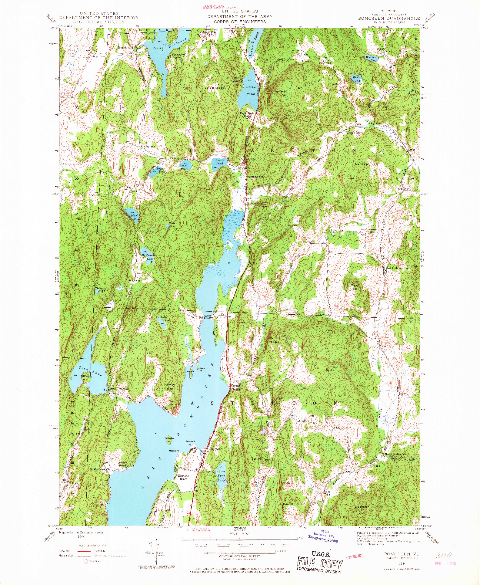 USGS 1:24000-SCALE QUADRANGLE FOR BOMOSEEN, VT 1944