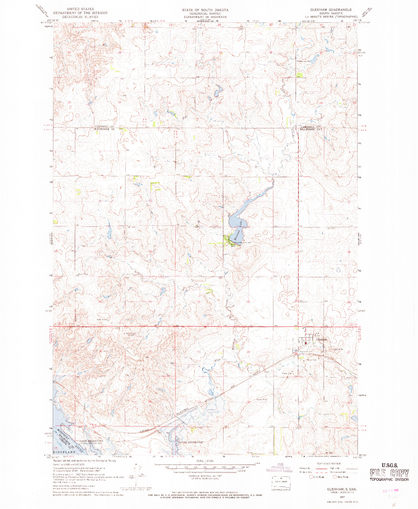 USGS 1:24000-SCALE QUADRANGLE FOR GLENHAM, SD 1967