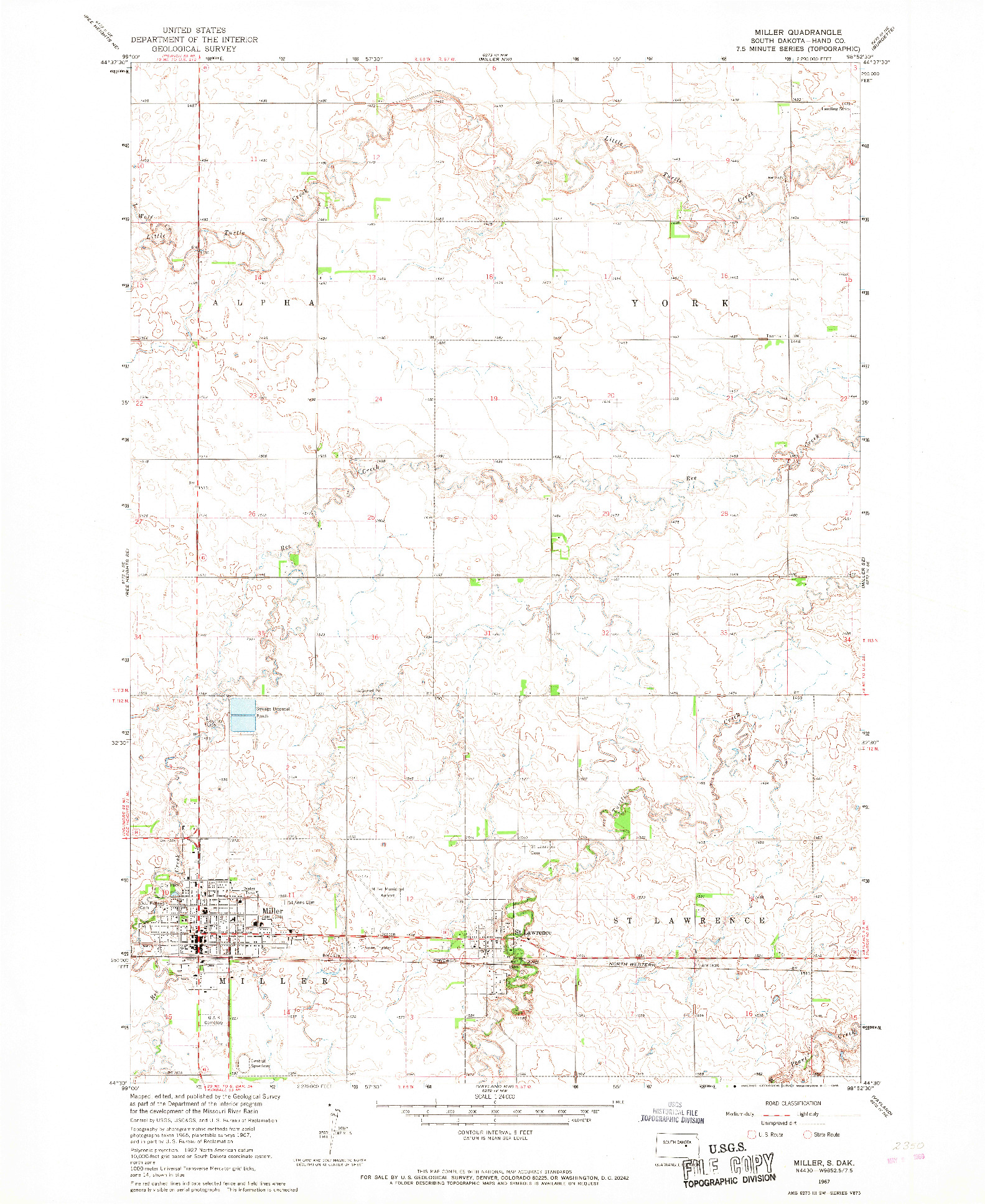 USGS 1:24000-SCALE QUADRANGLE FOR MILLER, SD 1967