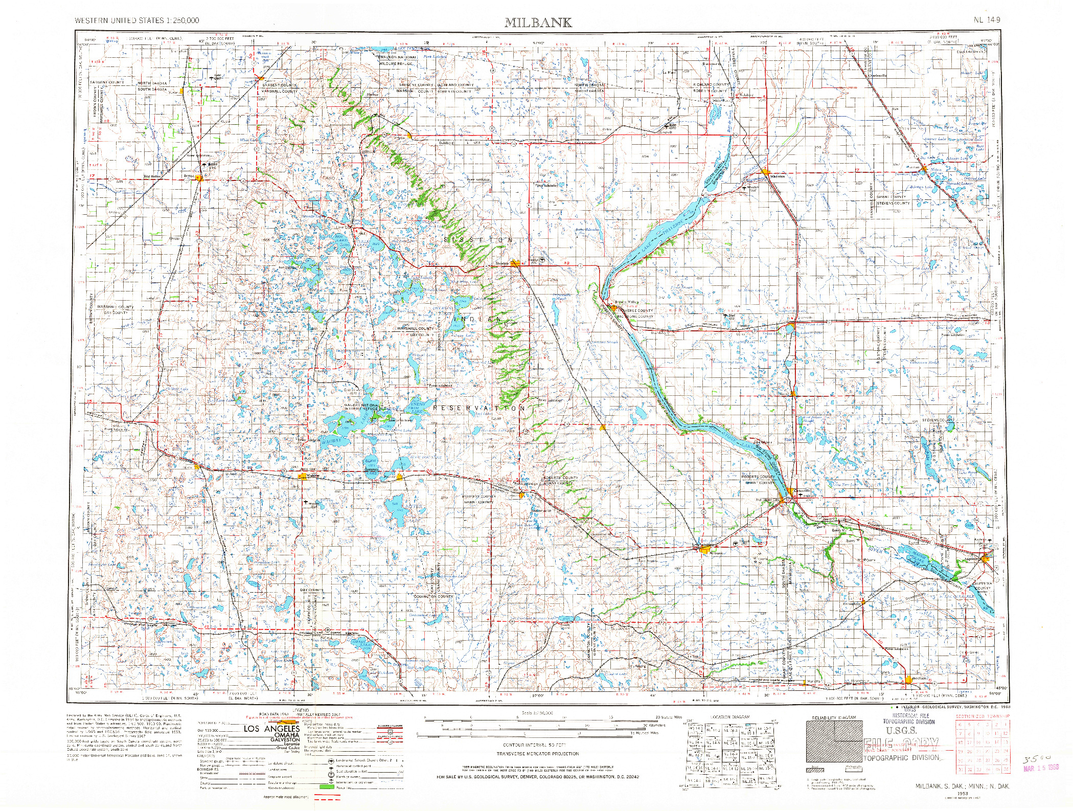 USGS 1:250000-SCALE QUADRANGLE FOR MILBANK, SD 1953