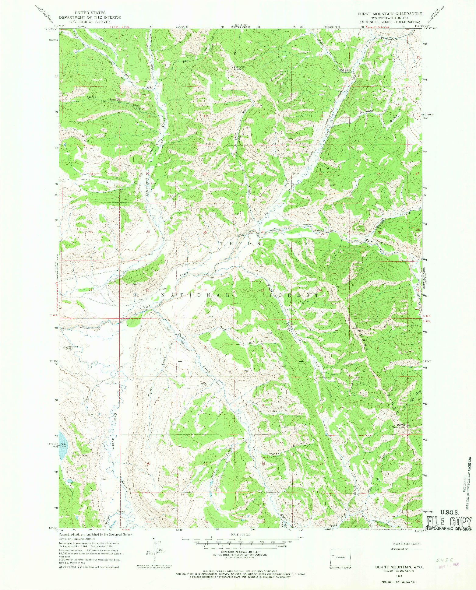 USGS 1:24000-SCALE QUADRANGLE FOR BURNT MOUNTAIN, WY 1965