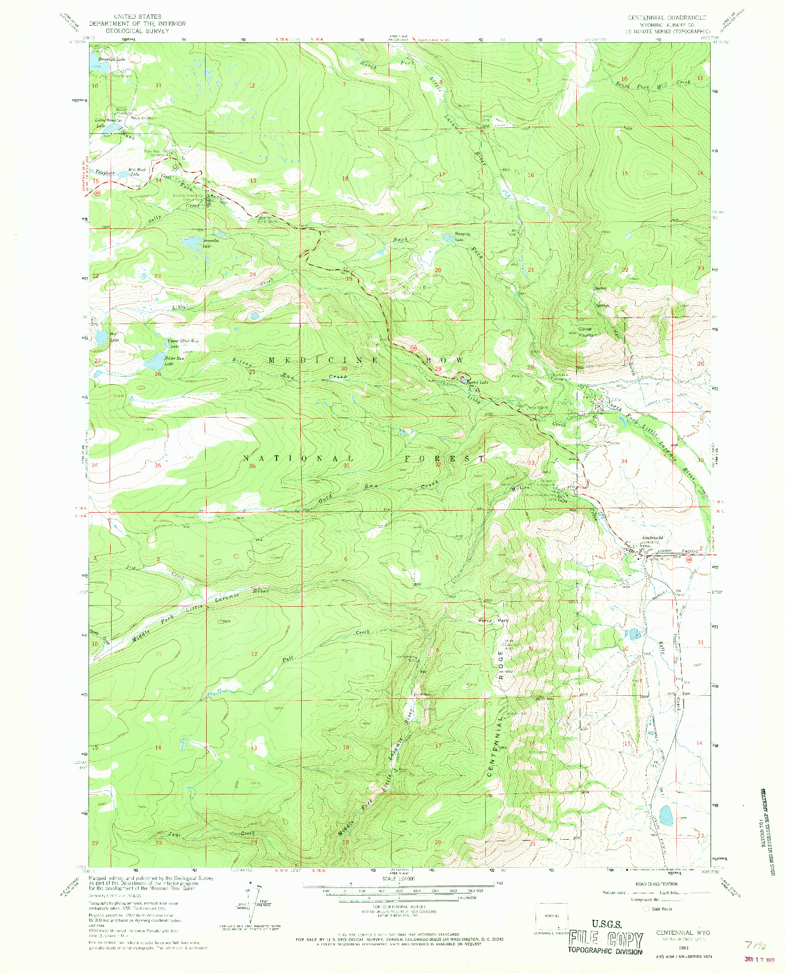 USGS 1:24000-SCALE QUADRANGLE FOR CENTENNIAL, WY 1961