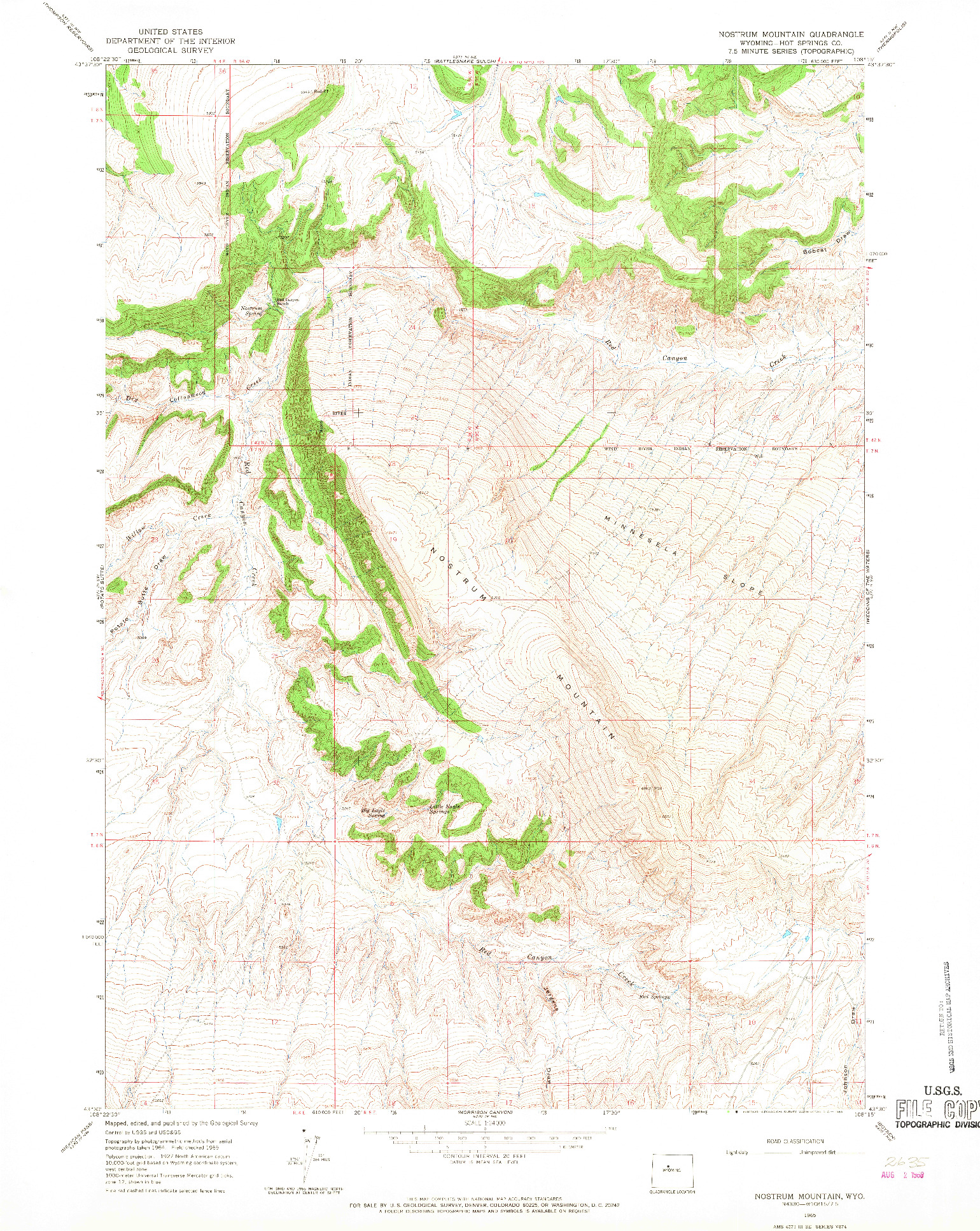 USGS 1:24000-SCALE QUADRANGLE FOR NOSTRUM MOUNTAIN, WY 1965