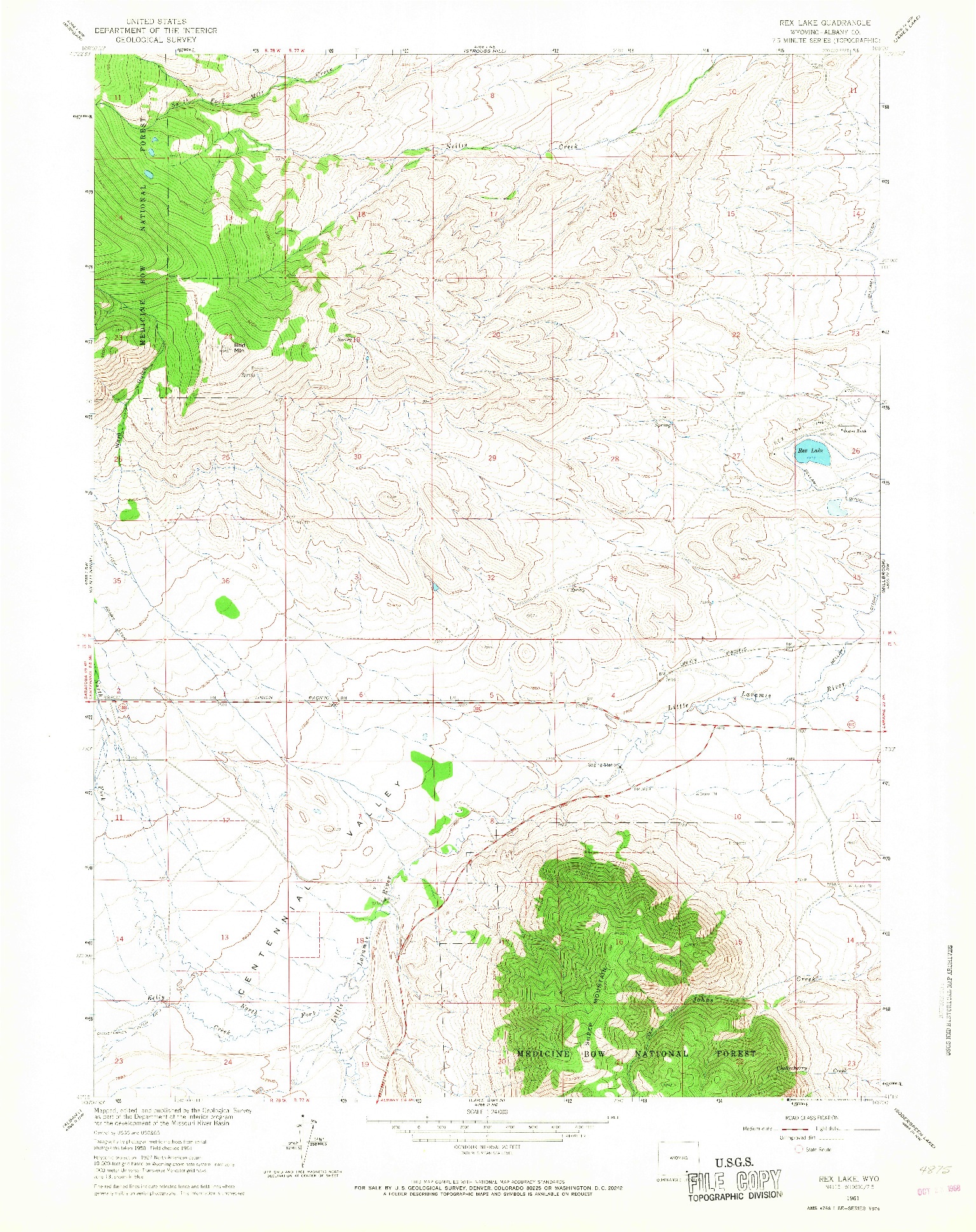 USGS 1:24000-SCALE QUADRANGLE FOR REX LAKE, WY 1961