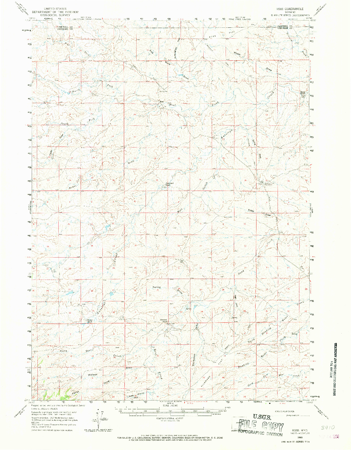 USGS 1:62500-SCALE QUADRANGLE FOR ROSS, WY 1960