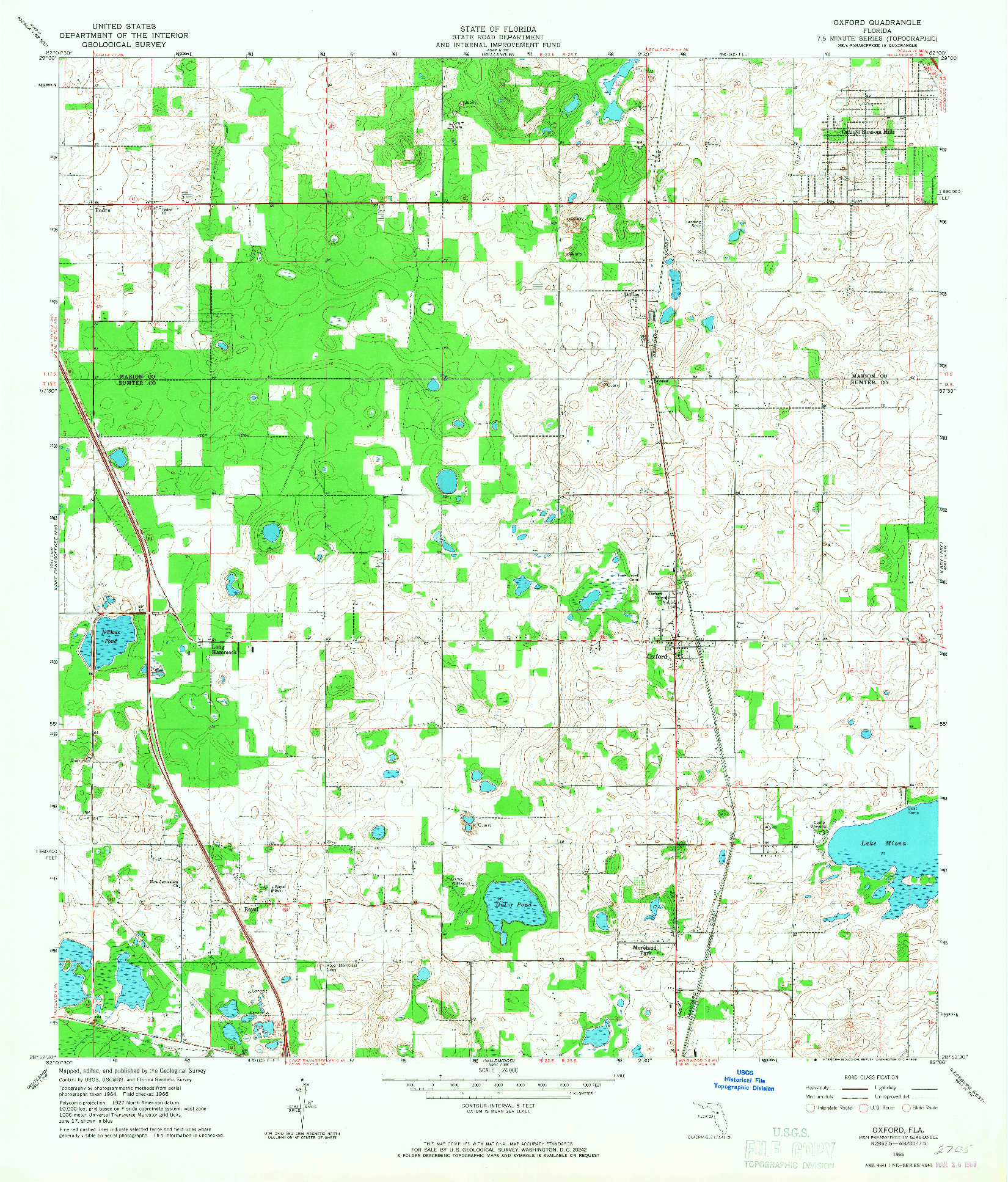 USGS 1:24000-SCALE QUADRANGLE FOR OXFORD, FL 1966