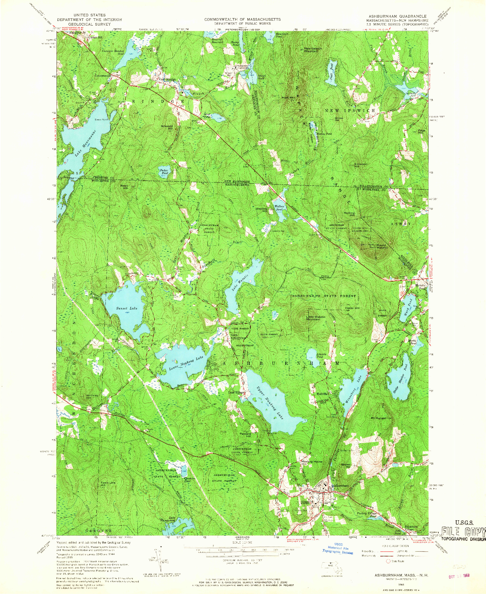 USGS 1:24000-SCALE QUADRANGLE FOR ASHBURNHAM, MA 1965
