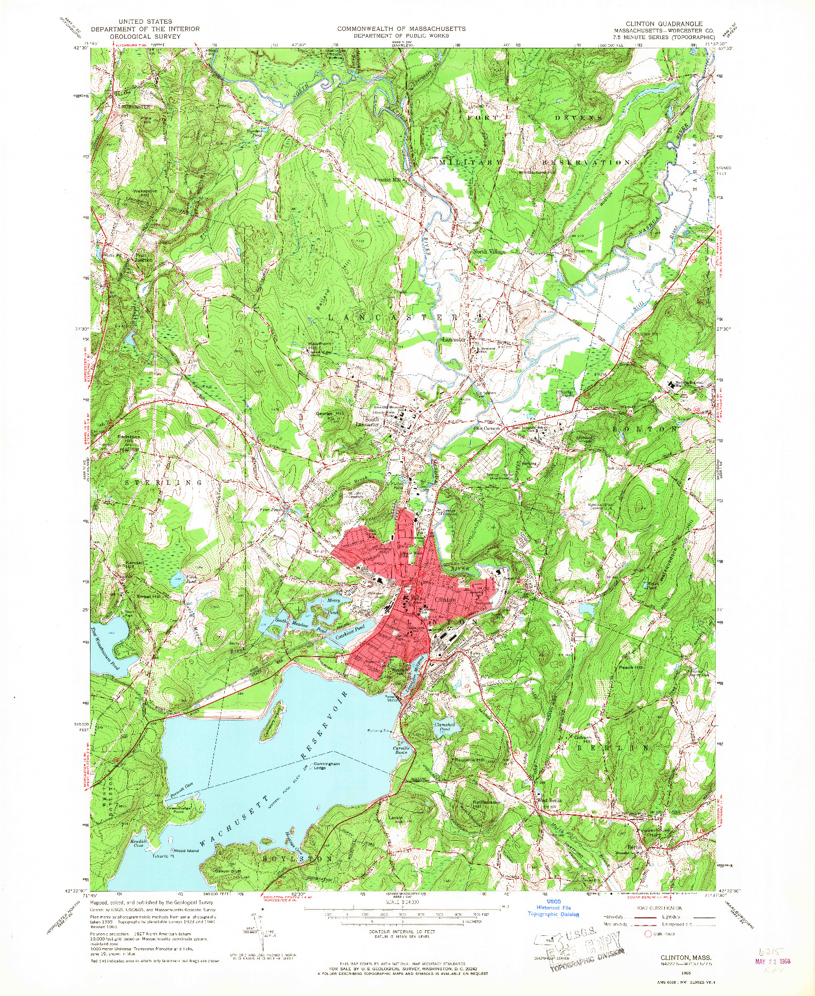 USGS 1:24000-SCALE QUADRANGLE FOR CLINTON, MA 1965