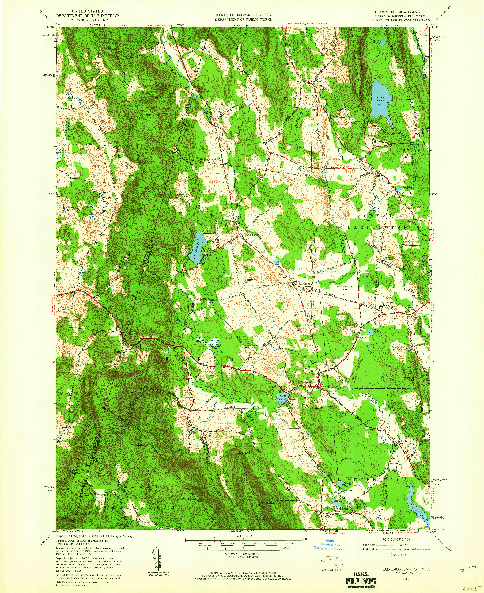 USGS 1:24000-SCALE QUADRANGLE FOR EGREMONT, MA 1958