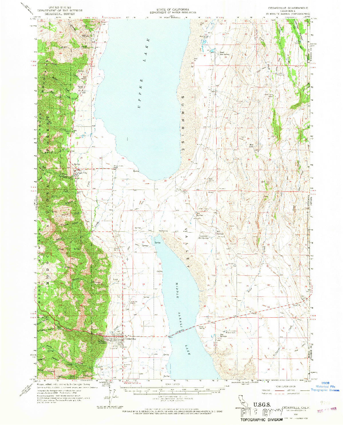 USGS 1:62500-SCALE QUADRANGLE FOR CEDARVILLE, CA 1962