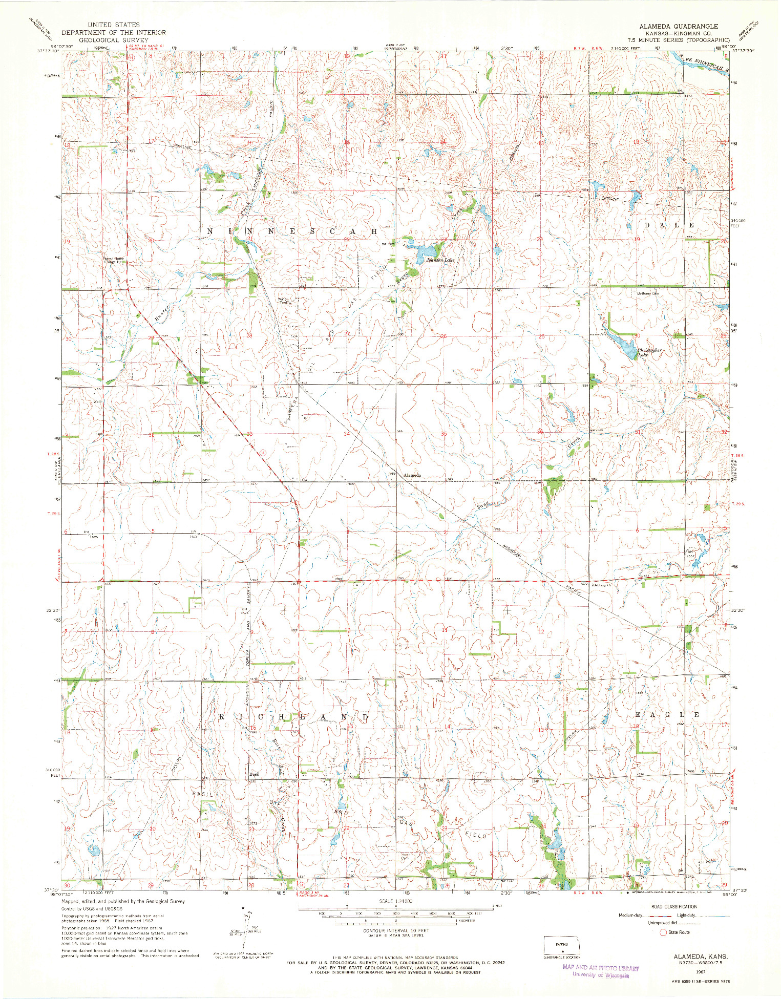 USGS 1:24000-SCALE QUADRANGLE FOR ALAMEDA, KS 1967