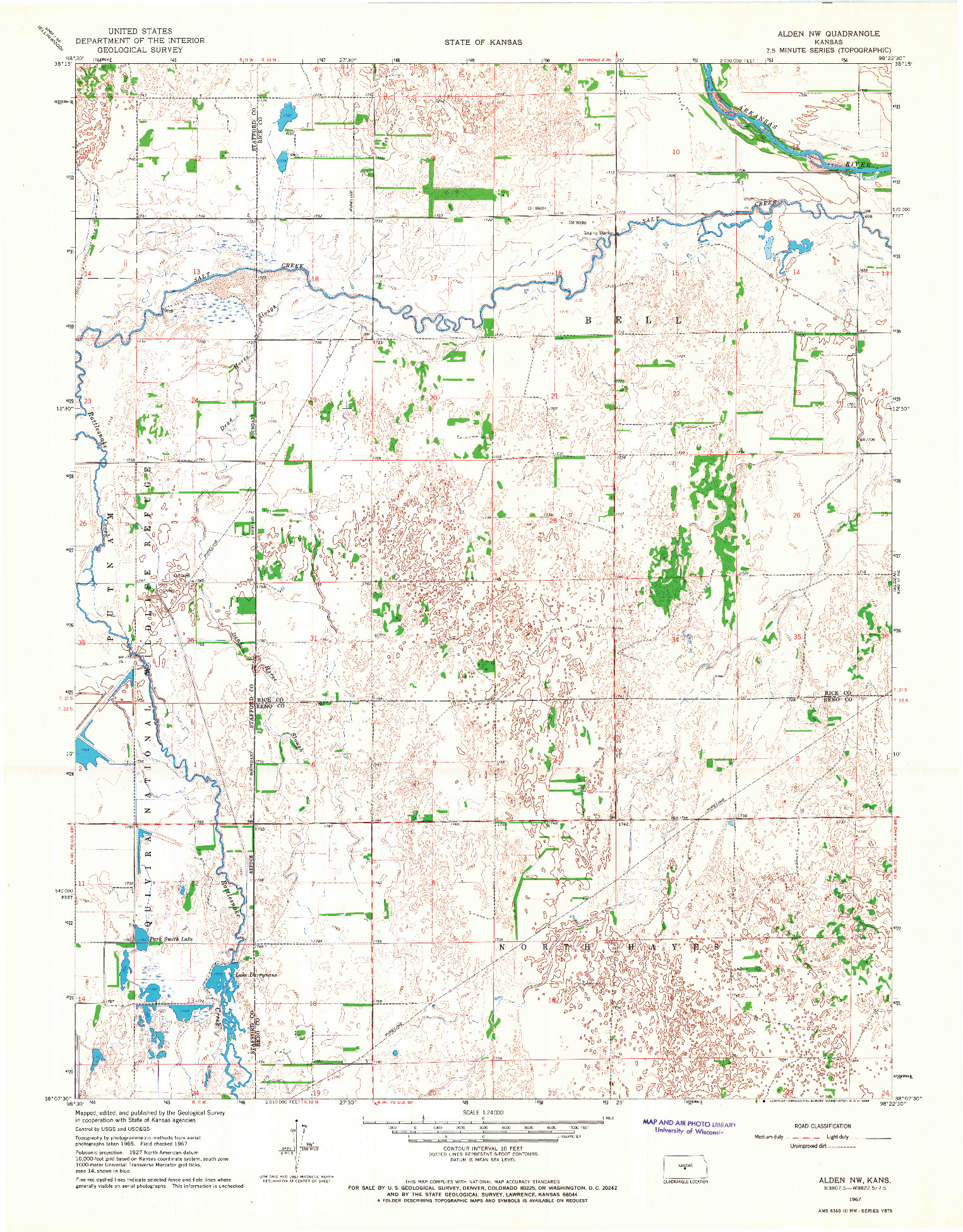 USGS 1:24000-SCALE QUADRANGLE FOR ALDEN NW, KS 1967