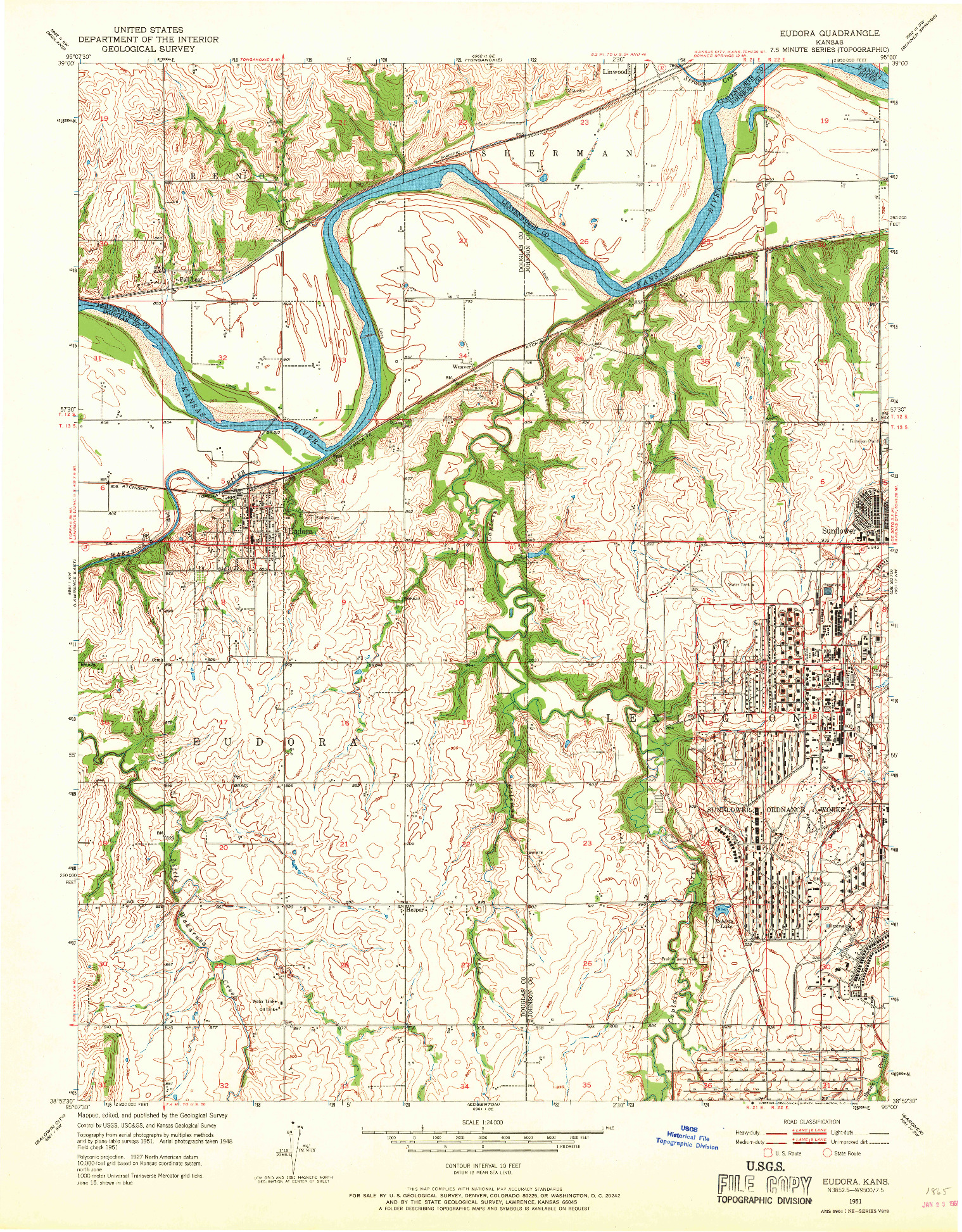 USGS 1:24000-SCALE QUADRANGLE FOR EUDORA, KS 1951