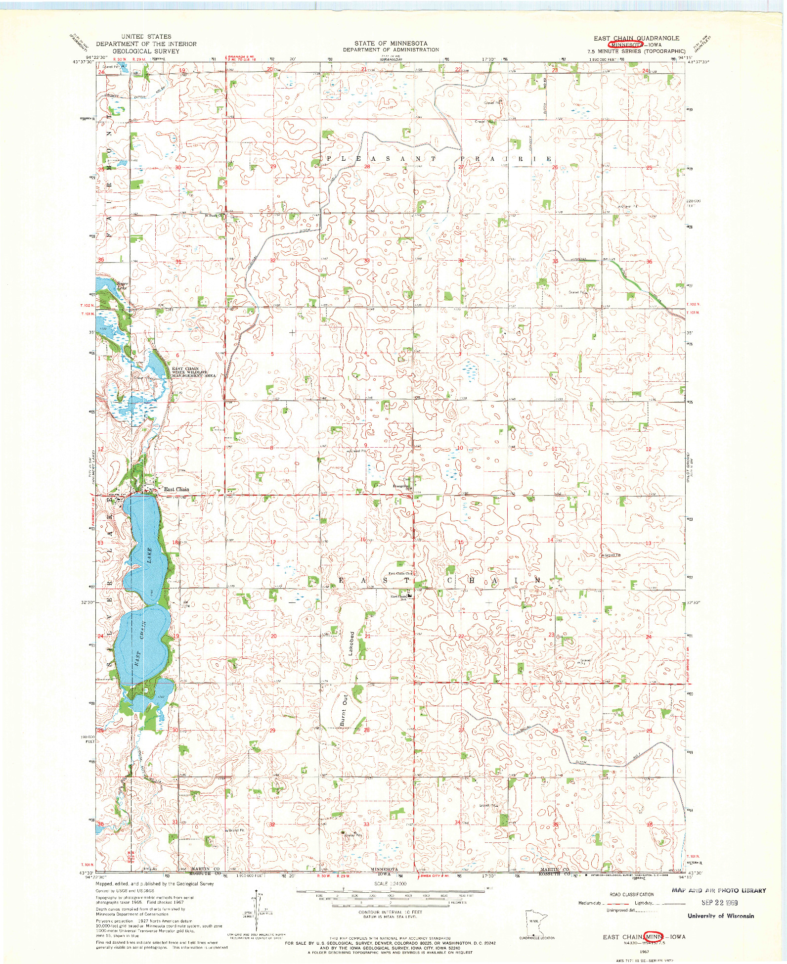 USGS 1:24000-SCALE QUADRANGLE FOR EAST CHAIN, MN 1967