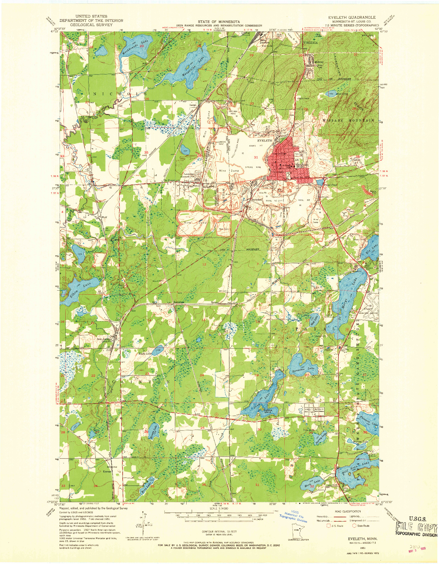 USGS 1:24000-SCALE QUADRANGLE FOR EVELETH, MN 1951