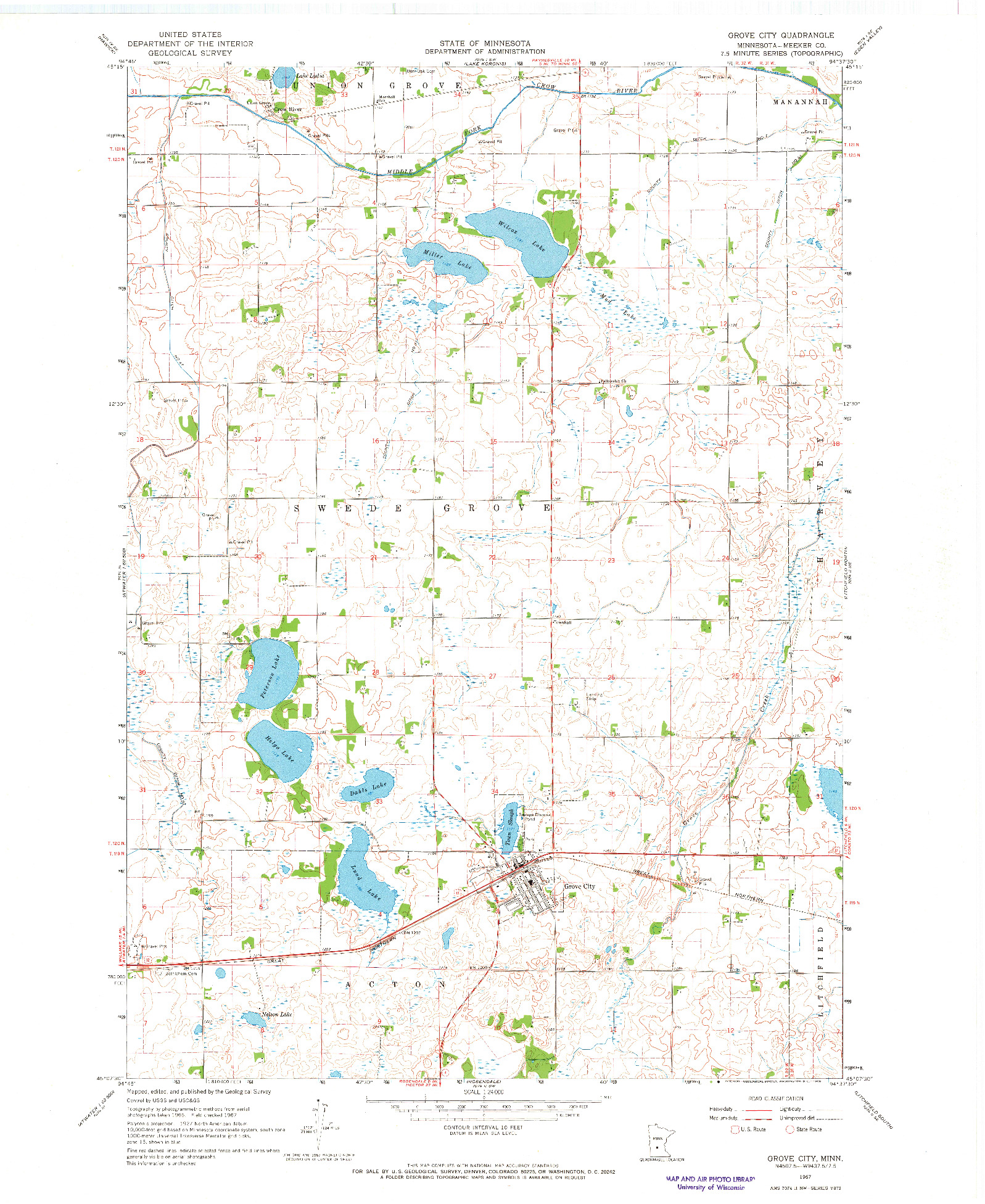 USGS 1:24000-SCALE QUADRANGLE FOR GROVE CITY, MN 1967