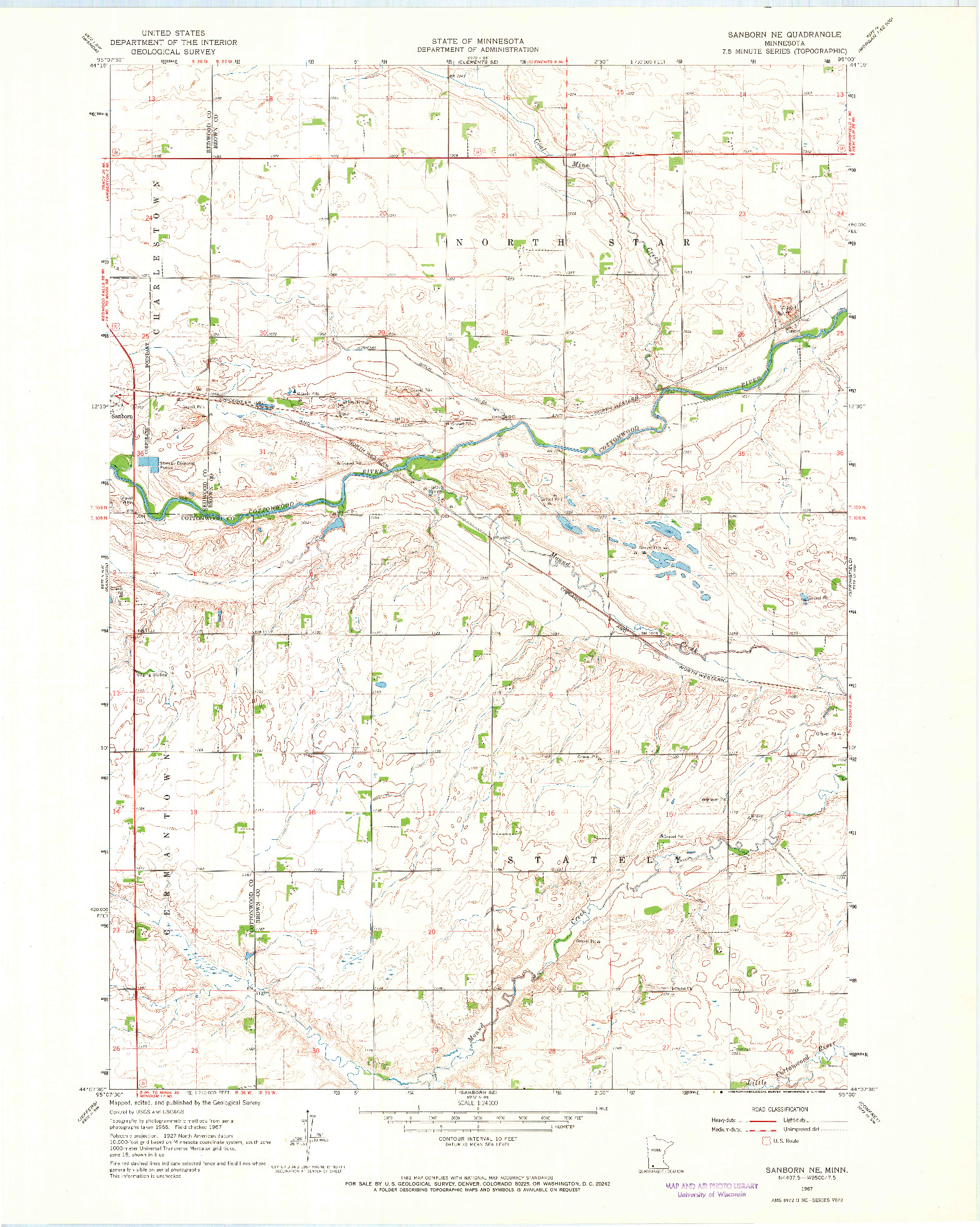 USGS 1:24000-SCALE QUADRANGLE FOR SANBORN NE, MN 1967