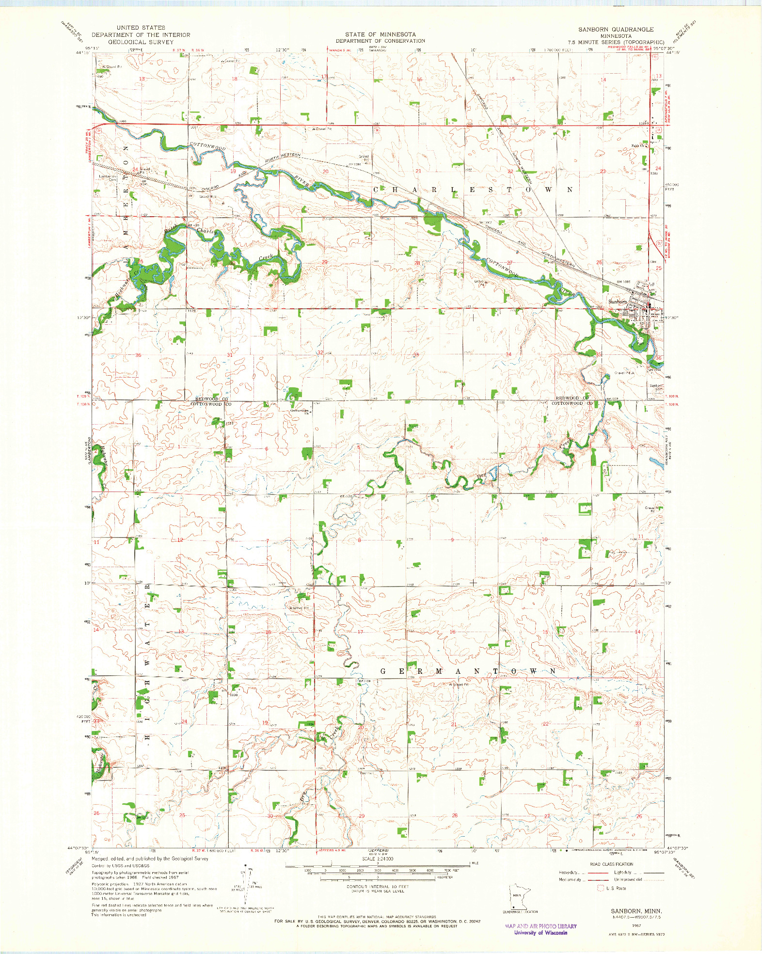 USGS 1:24000-SCALE QUADRANGLE FOR SANBORN, MN 1967