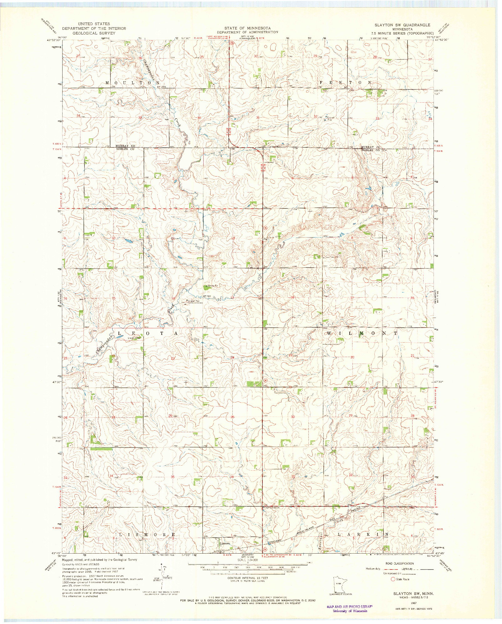 USGS 1:24000-SCALE QUADRANGLE FOR SLAYTON SW, MN 1967