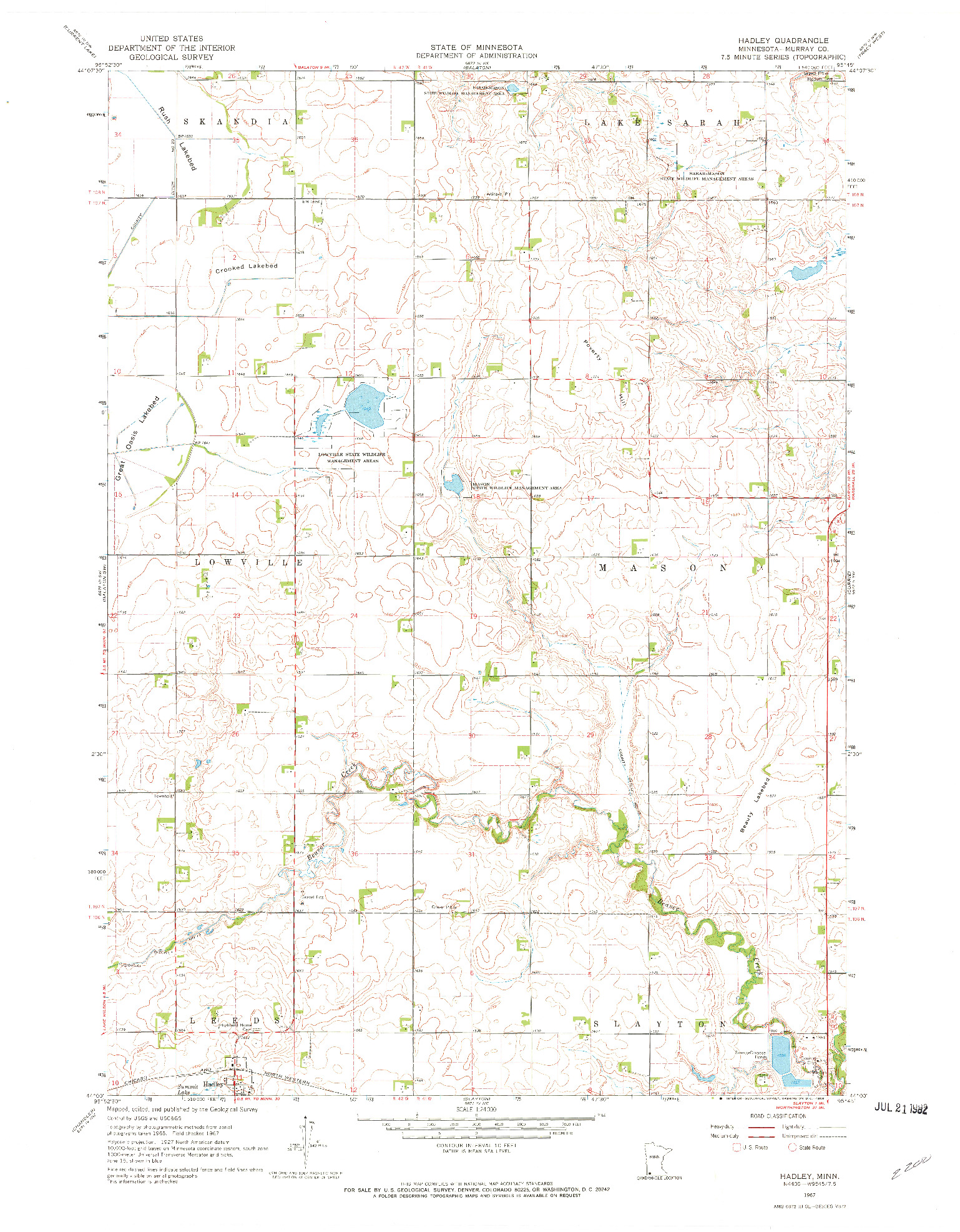 USGS 1:24000-SCALE QUADRANGLE FOR HADLEY, MN 1967