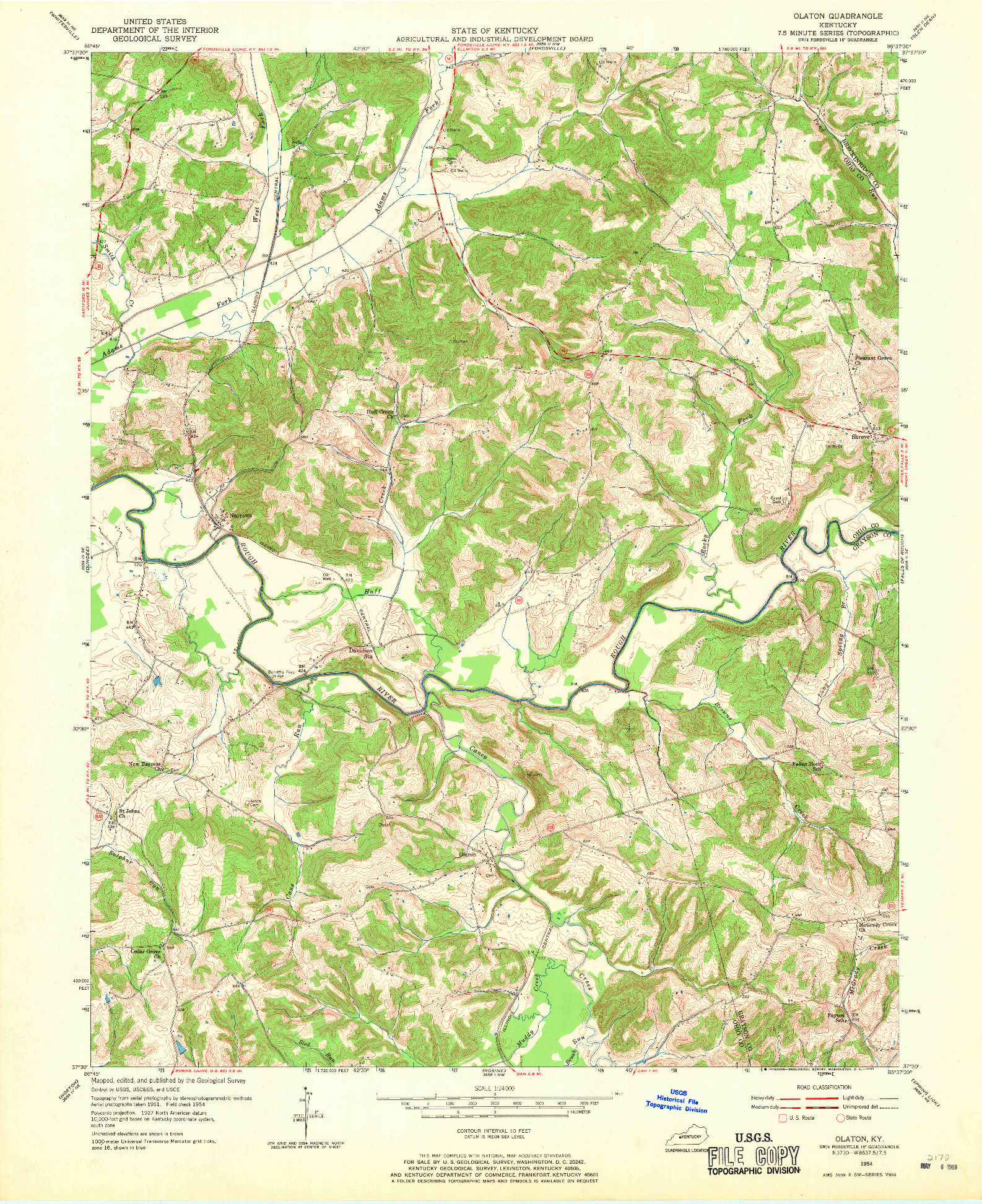 USGS 1:24000-SCALE QUADRANGLE FOR OLATON, KY 1954