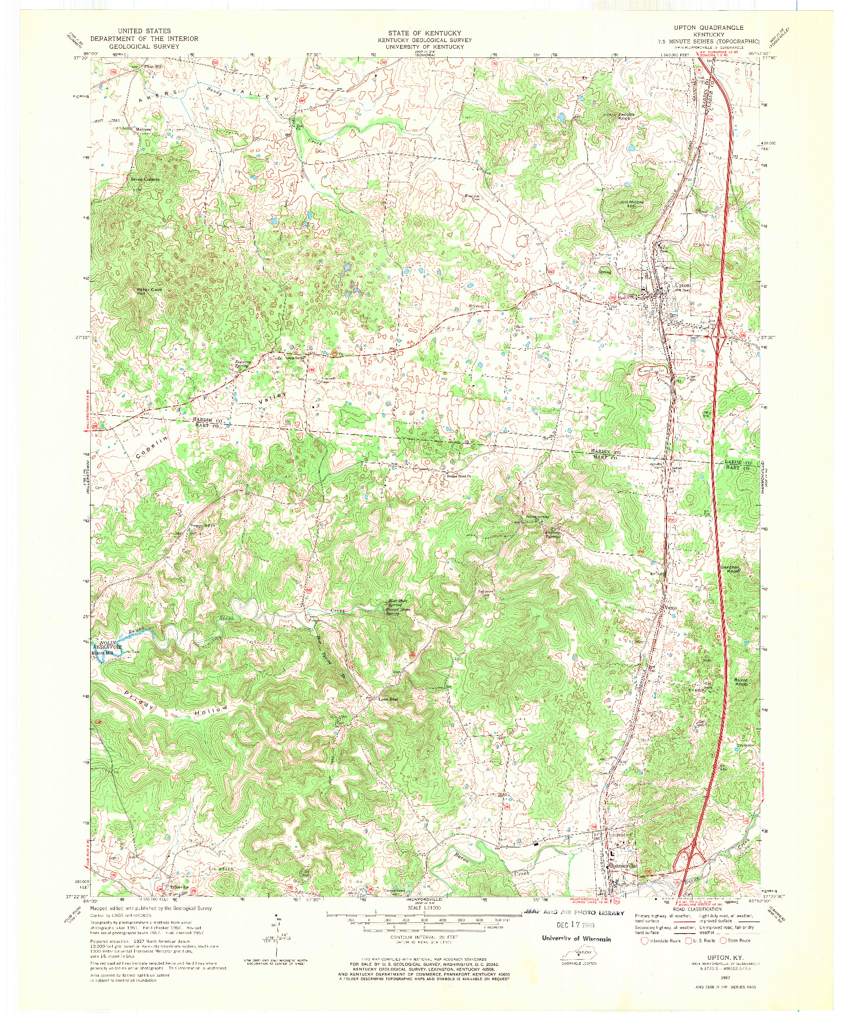 USGS 1:24000-SCALE QUADRANGLE FOR UPTON, KY 1967