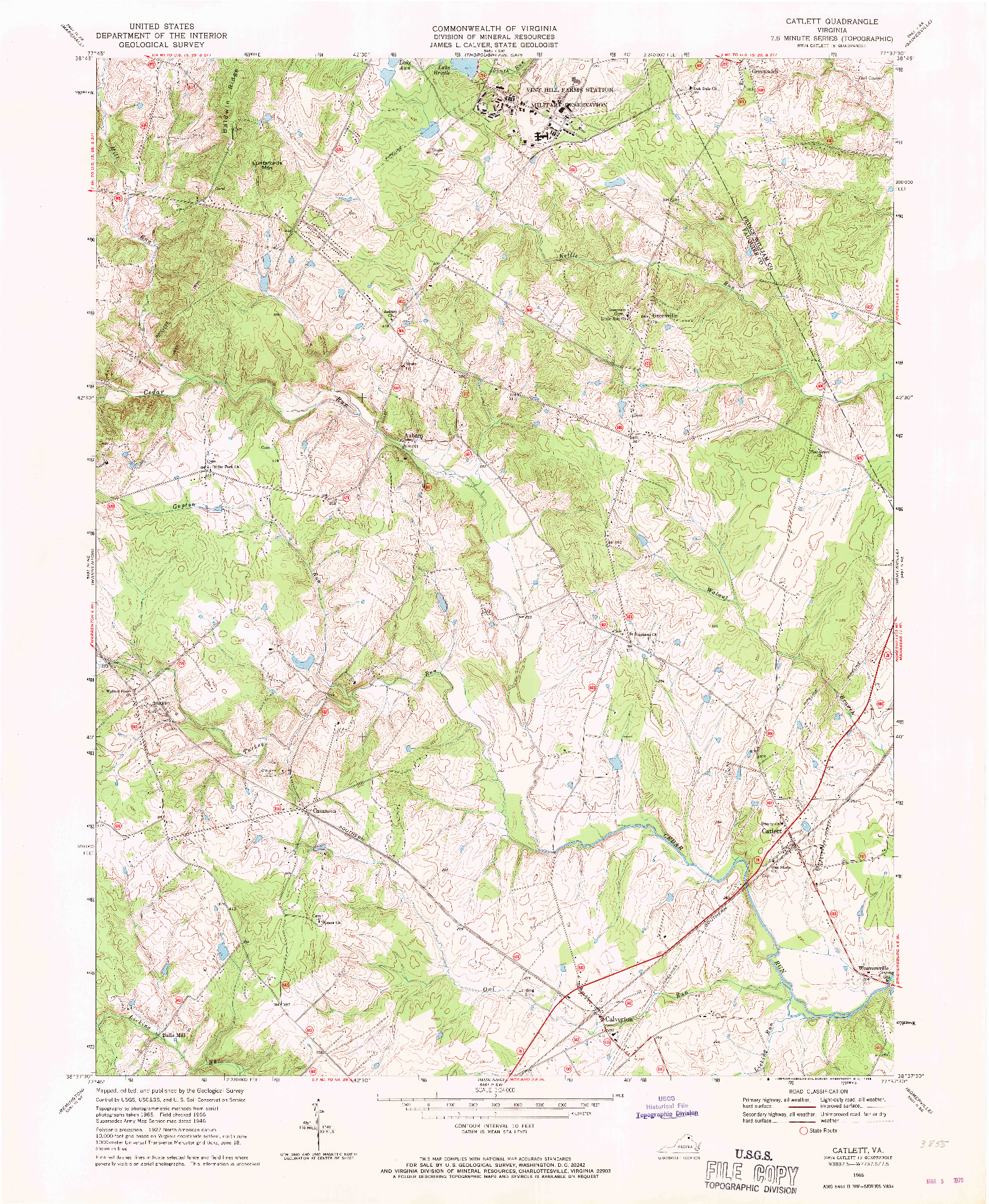 USGS 1:24000-SCALE QUADRANGLE FOR CATLETT, VA 1966