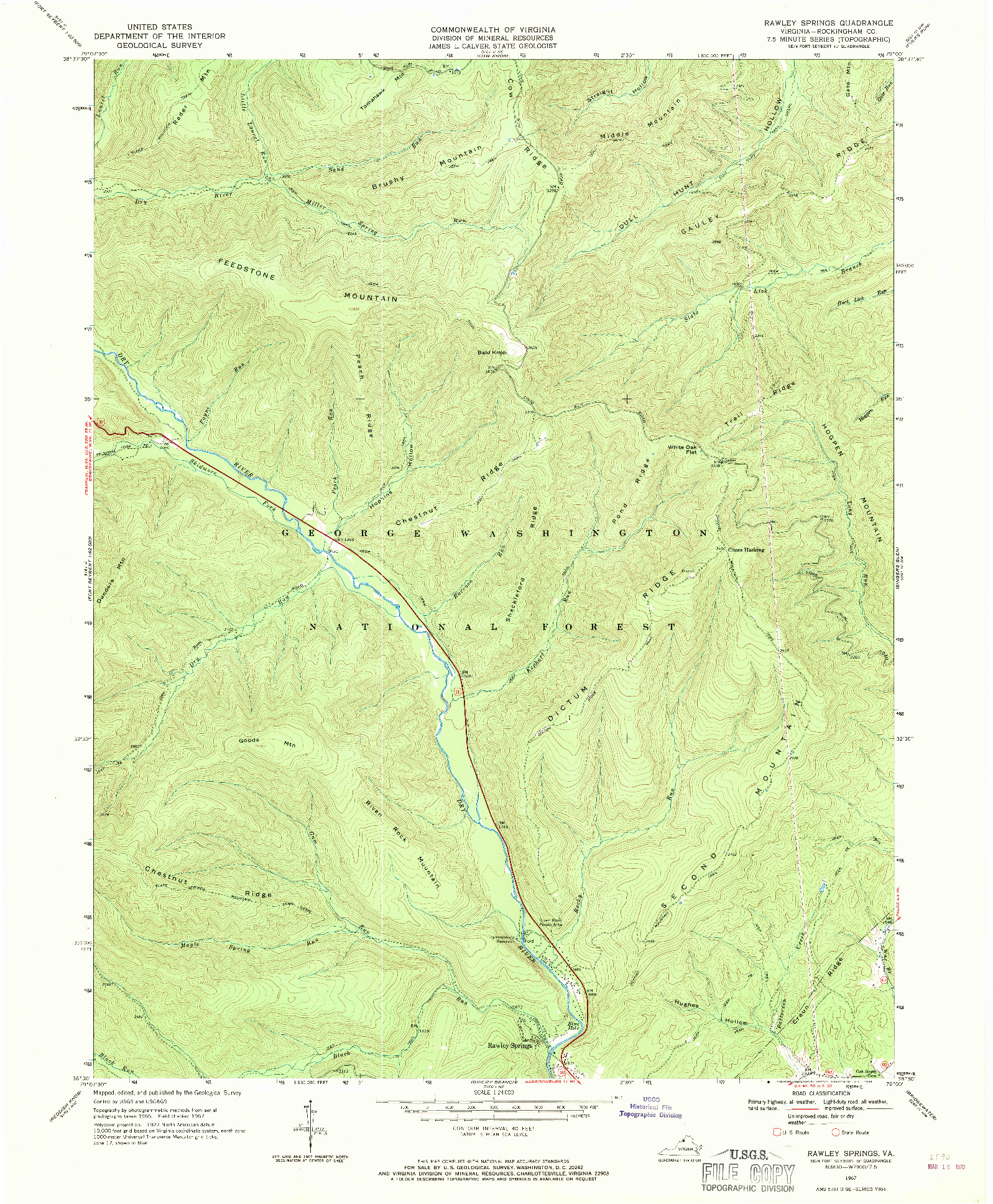 USGS 1:24000-SCALE QUADRANGLE FOR RAWLEY SPRINGS, VA 1967