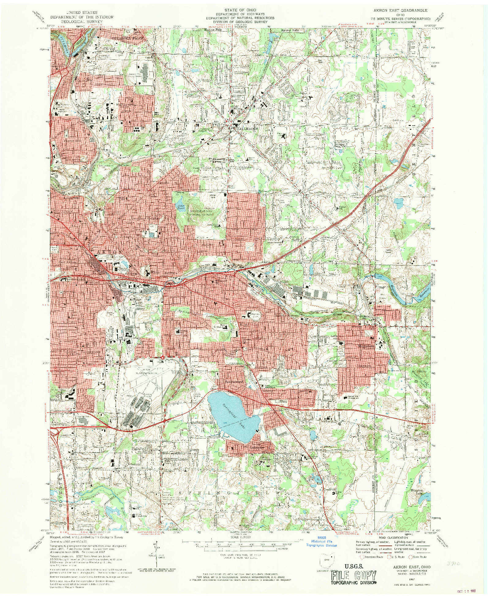 USGS 1:24000-SCALE QUADRANGLE FOR AKRON EAST, OH 1967