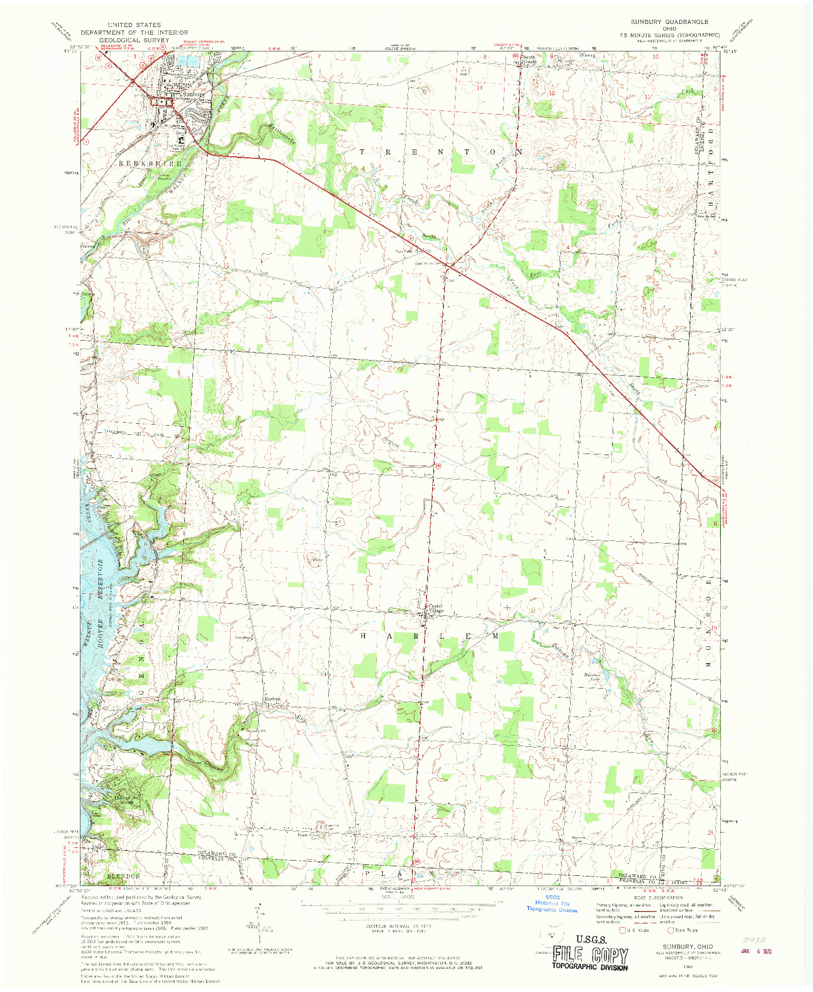 USGS 1:24000-SCALE QUADRANGLE FOR SUNBURY, OH 1967