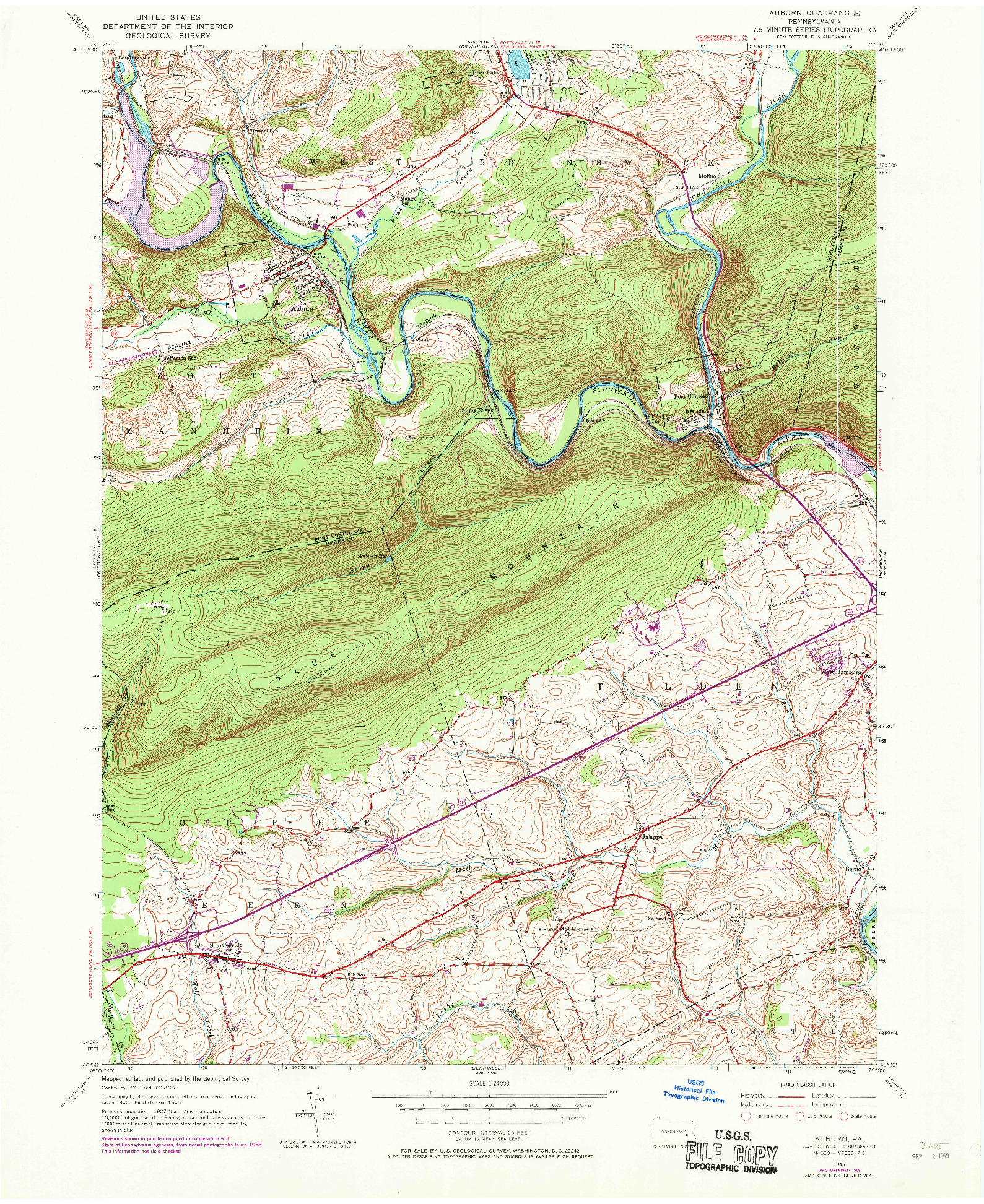 USGS 1:24000-SCALE QUADRANGLE FOR AUBURN, PA 1945