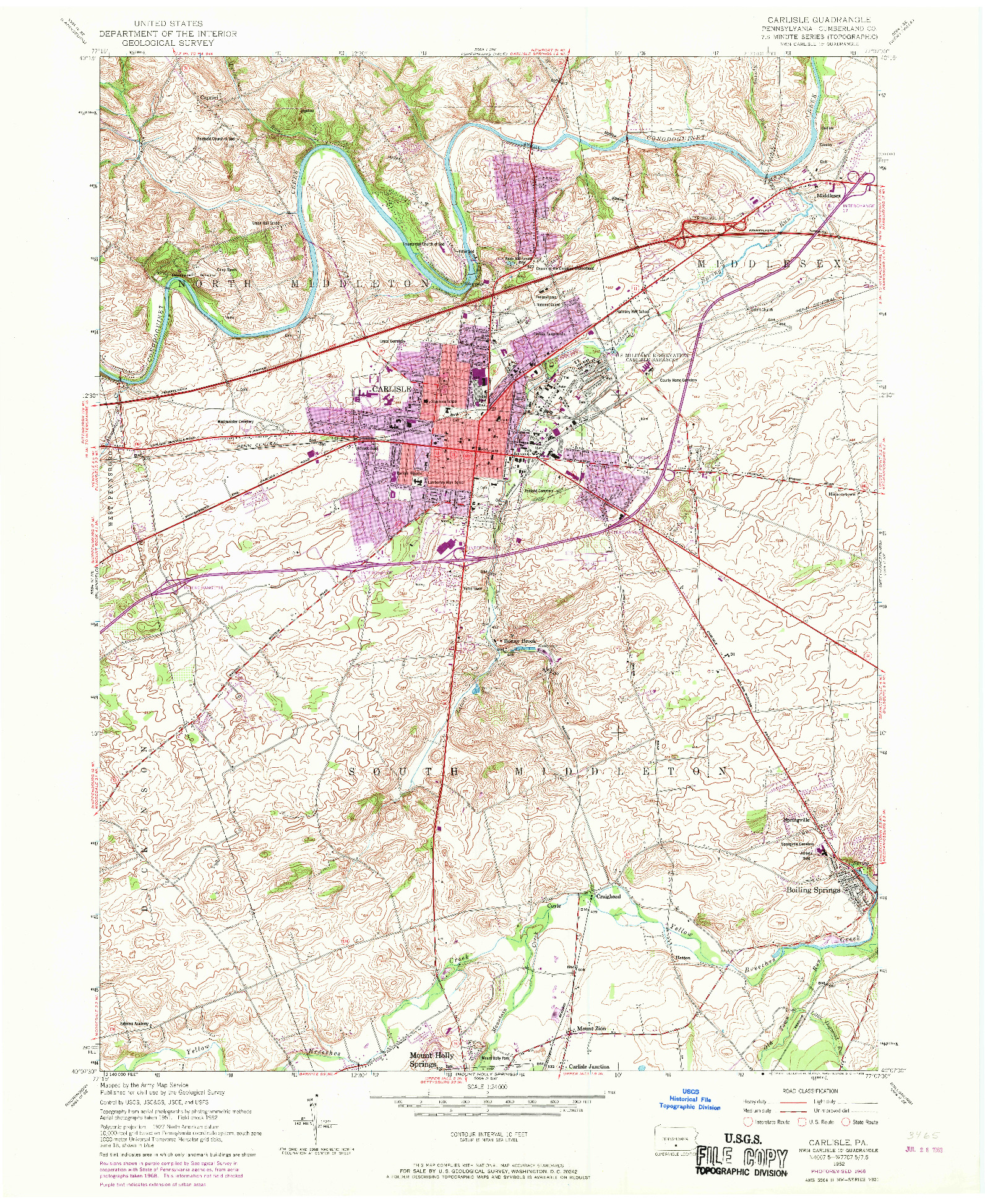 USGS 1:24000-SCALE QUADRANGLE FOR CARLISLE, PA 1952