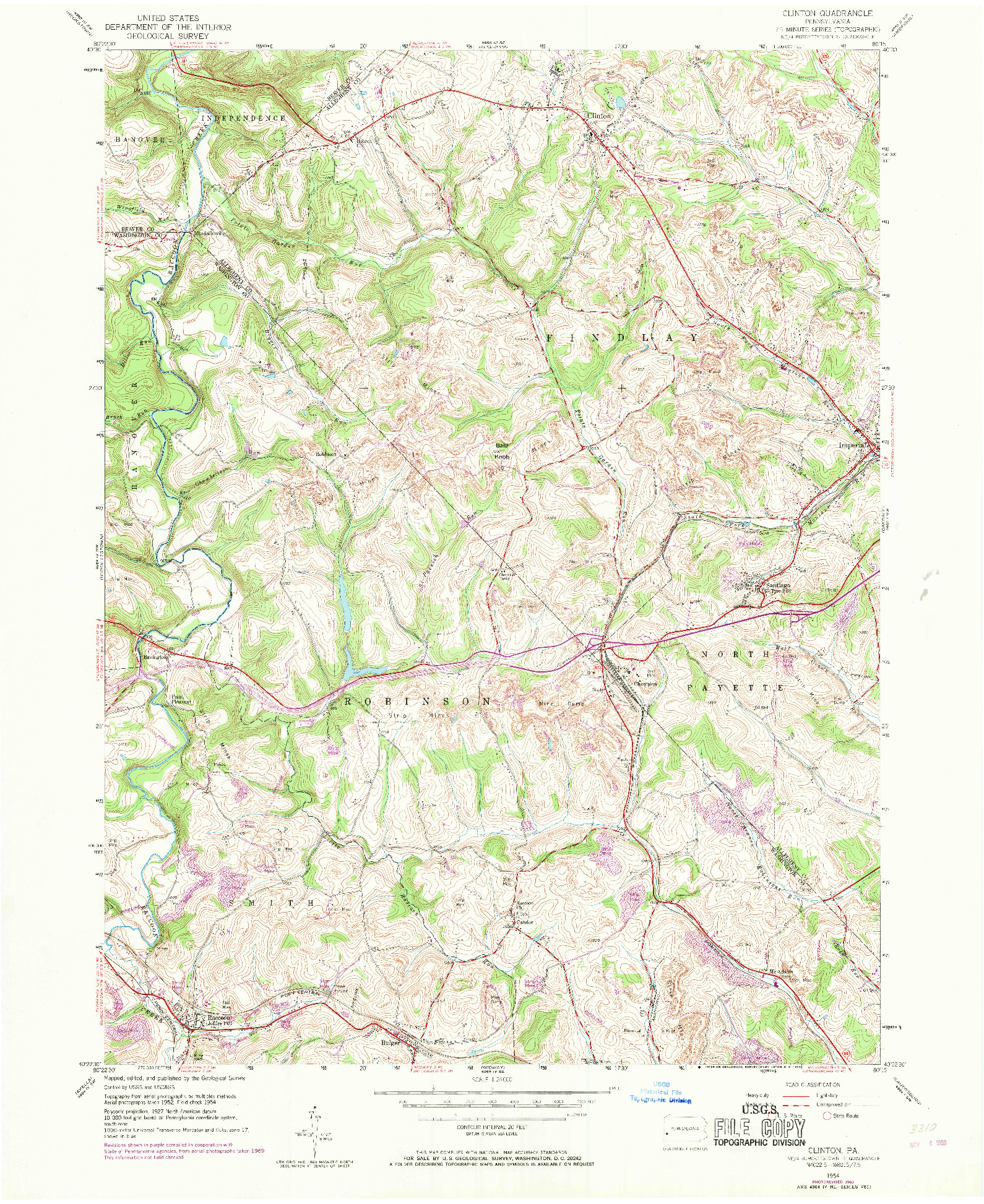 USGS 1:24000-SCALE QUADRANGLE FOR CLINTON, PA 1954