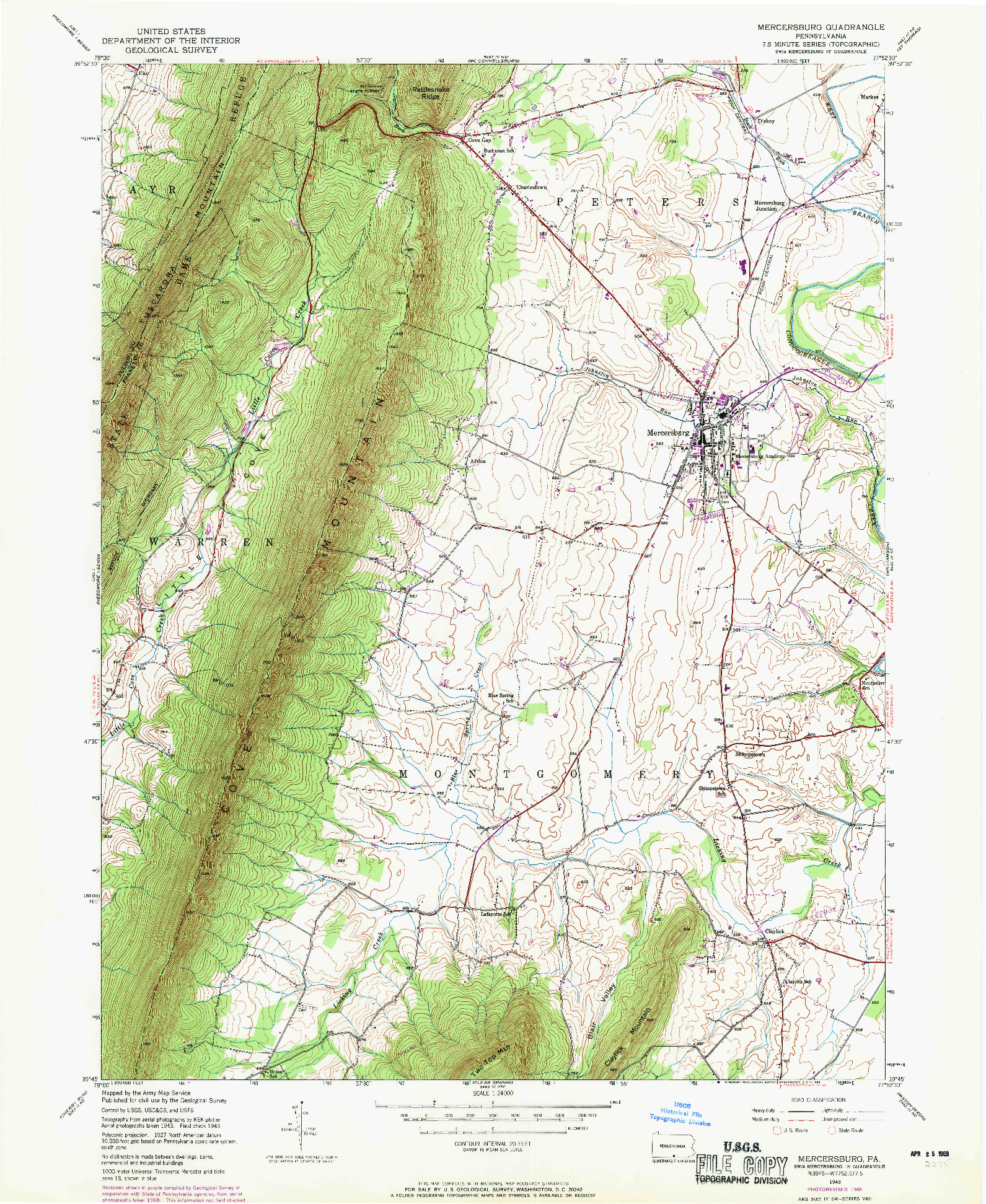 USGS 1:24000-SCALE QUADRANGLE FOR MERCERSBURG, PA 1943