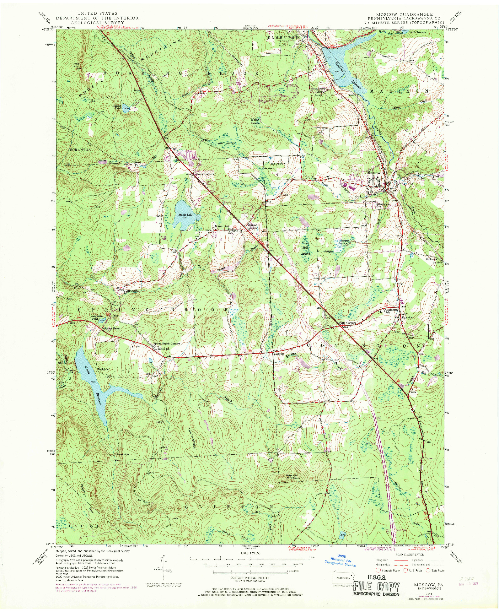 USGS 1:24000-SCALE QUADRANGLE FOR MOSCOW, PA 1946