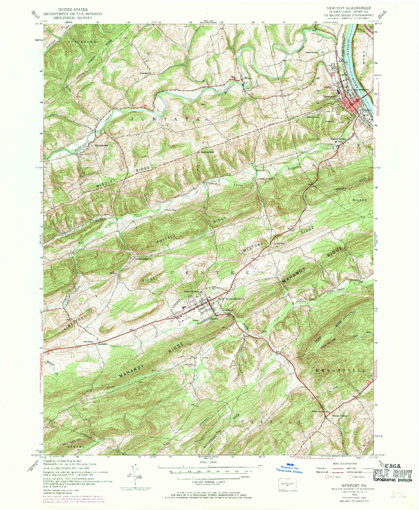 USGS 1:24000-SCALE QUADRANGLE FOR NEWPORT, PA 1952